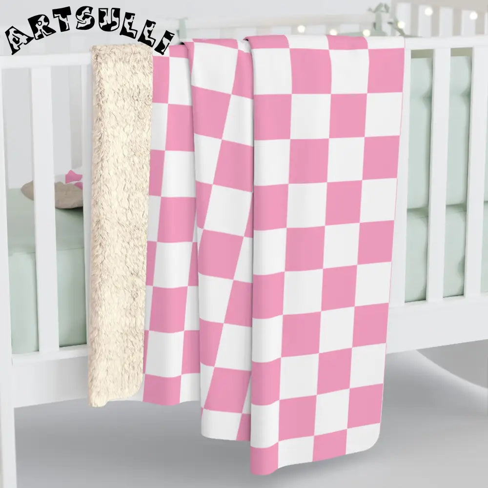 JAKKOUTTHEBXX Checkerboard II Hot Pink and White Sherpa Fleece