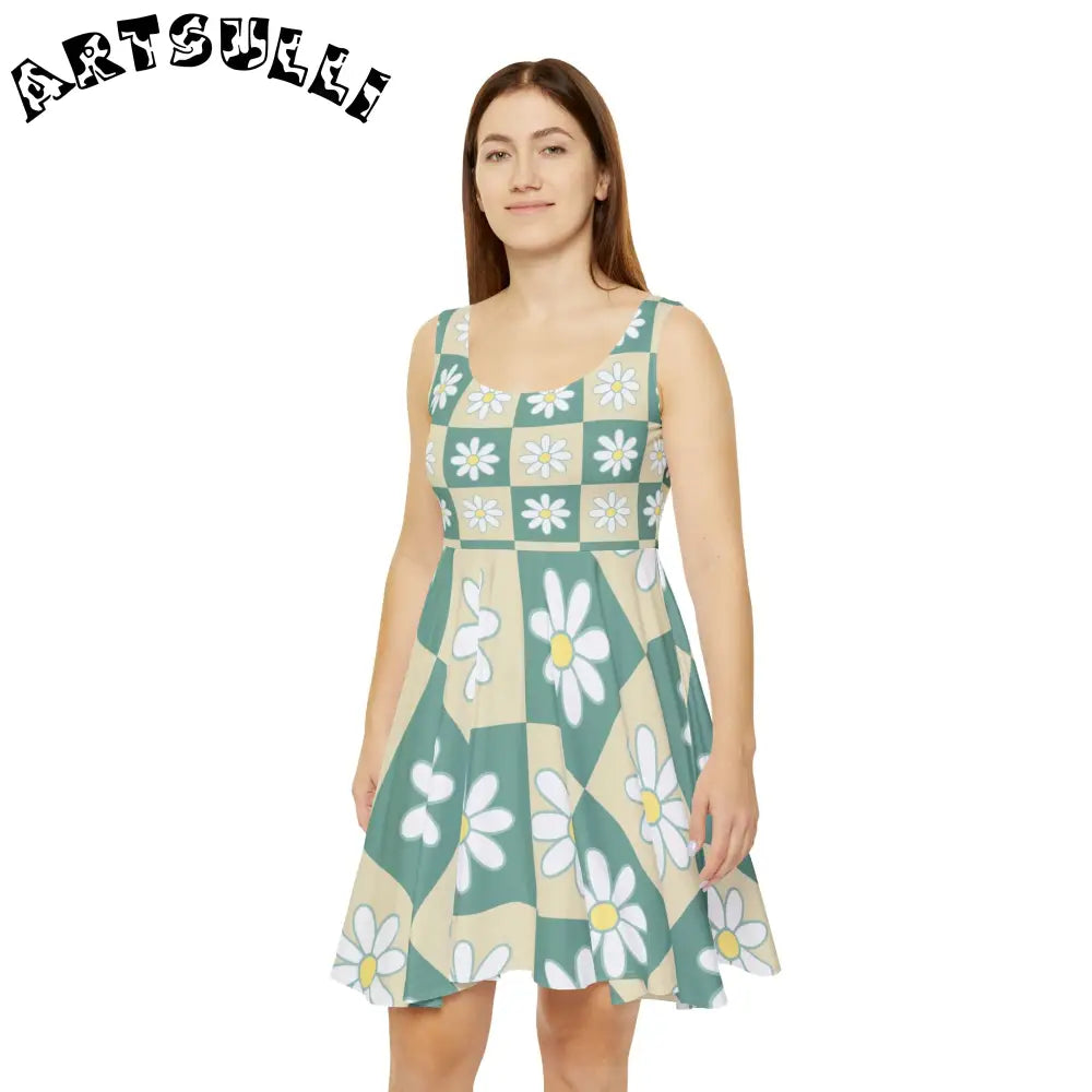 JAKKOUTTHEBXX Retro Daisy Grid Retro Daisy Checkerboard Green