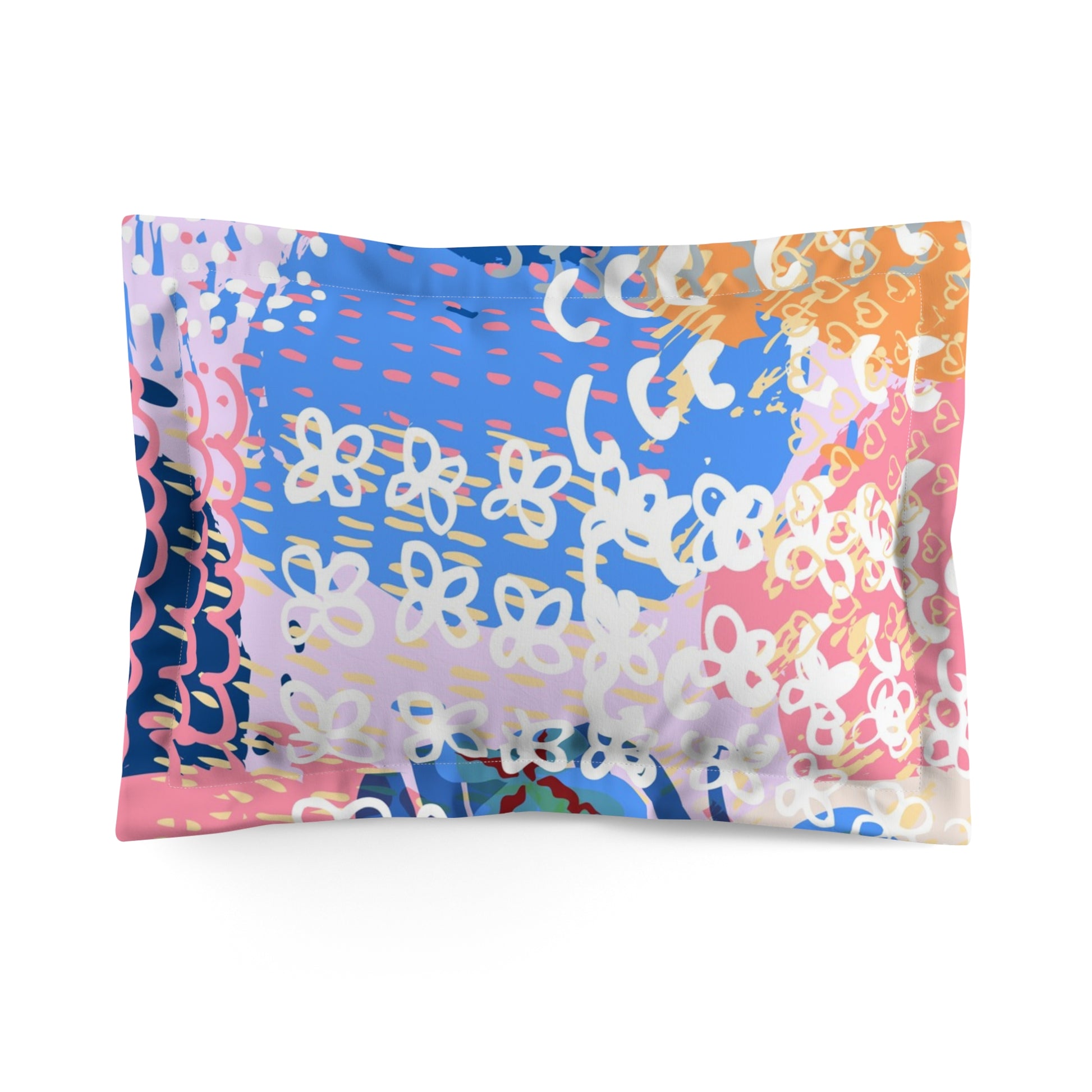 Flowers x Doodles x Hearts Multi-Color Microfiber Pillow Sham, Artsulli - Art is Long, Life is Short, Home Decor, Size, Standard, , , , , 29515744631581750638