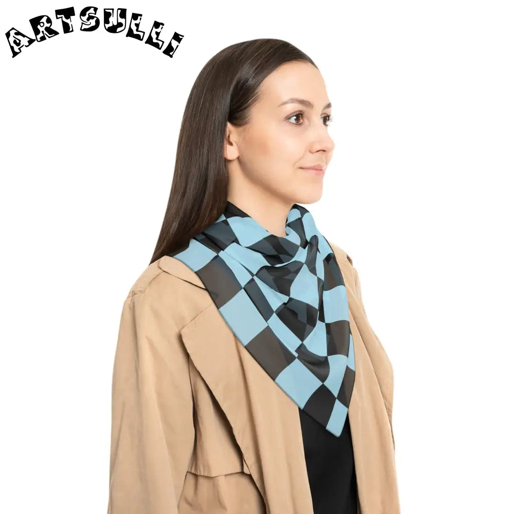 JAKKOUTTHEBXX Checkerboard Black and Blue Poly Scarf JAKKOUTTHEBXX