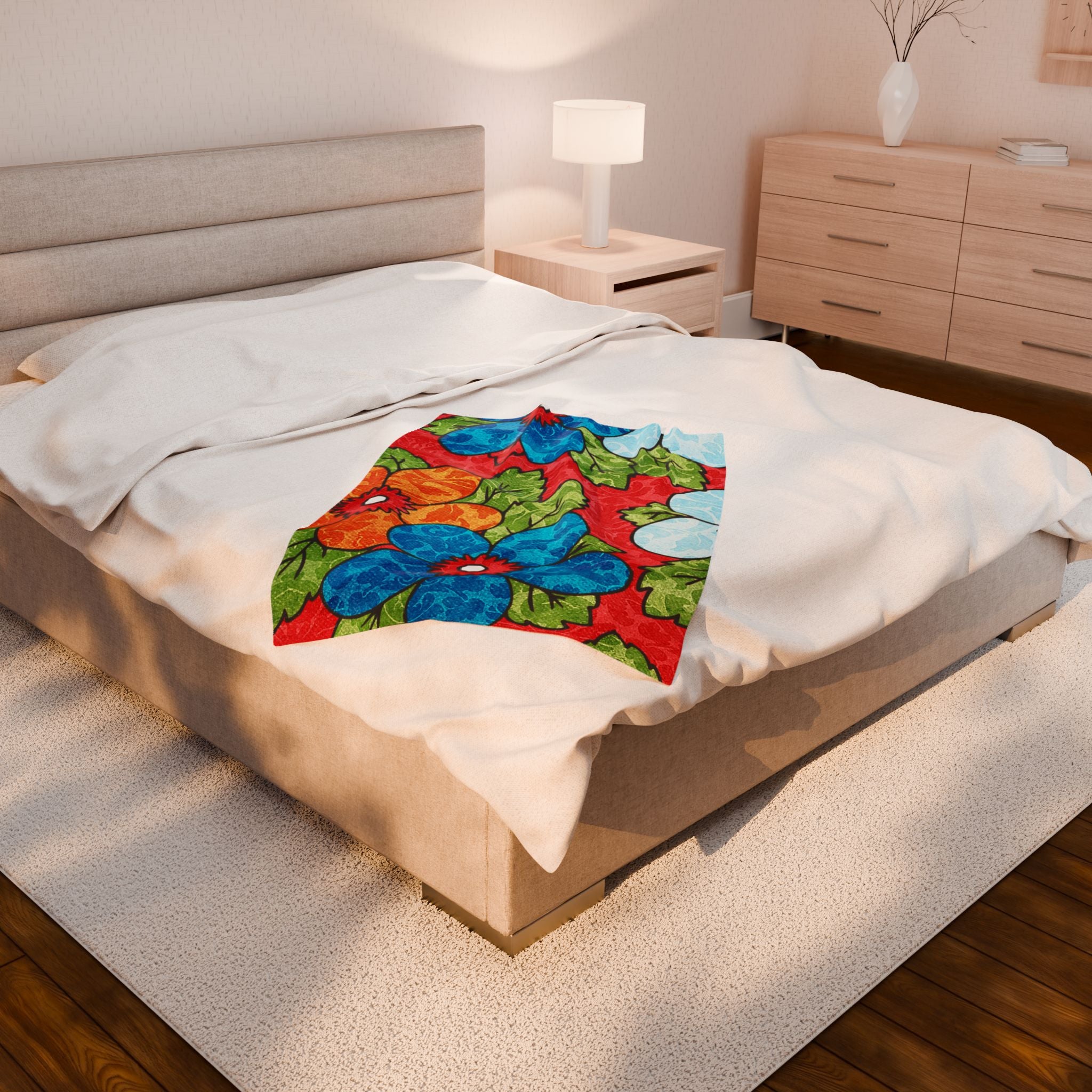 Groovy Red Floral Kl Velveteen Plush Blanket, Artsulli - Art is Long, Life is Short, All Over Prints, , , , , , , 