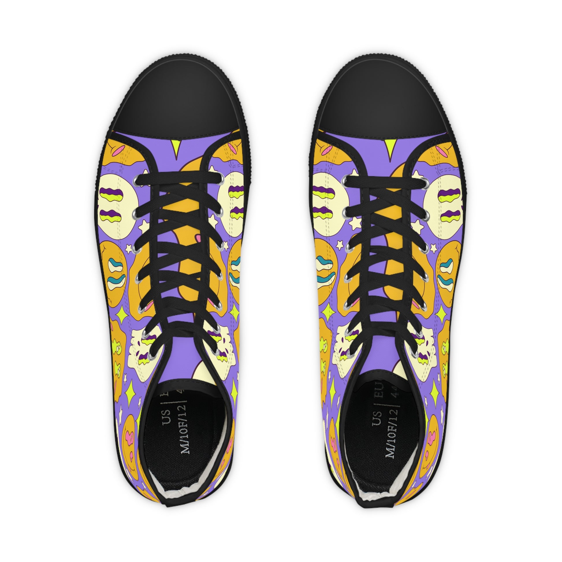 Trippy Crystallic Smiley Dayglo Men's High Top Sneakers, Artsulli - Art is Long, Life is Short, Shoes, , , , , , , 