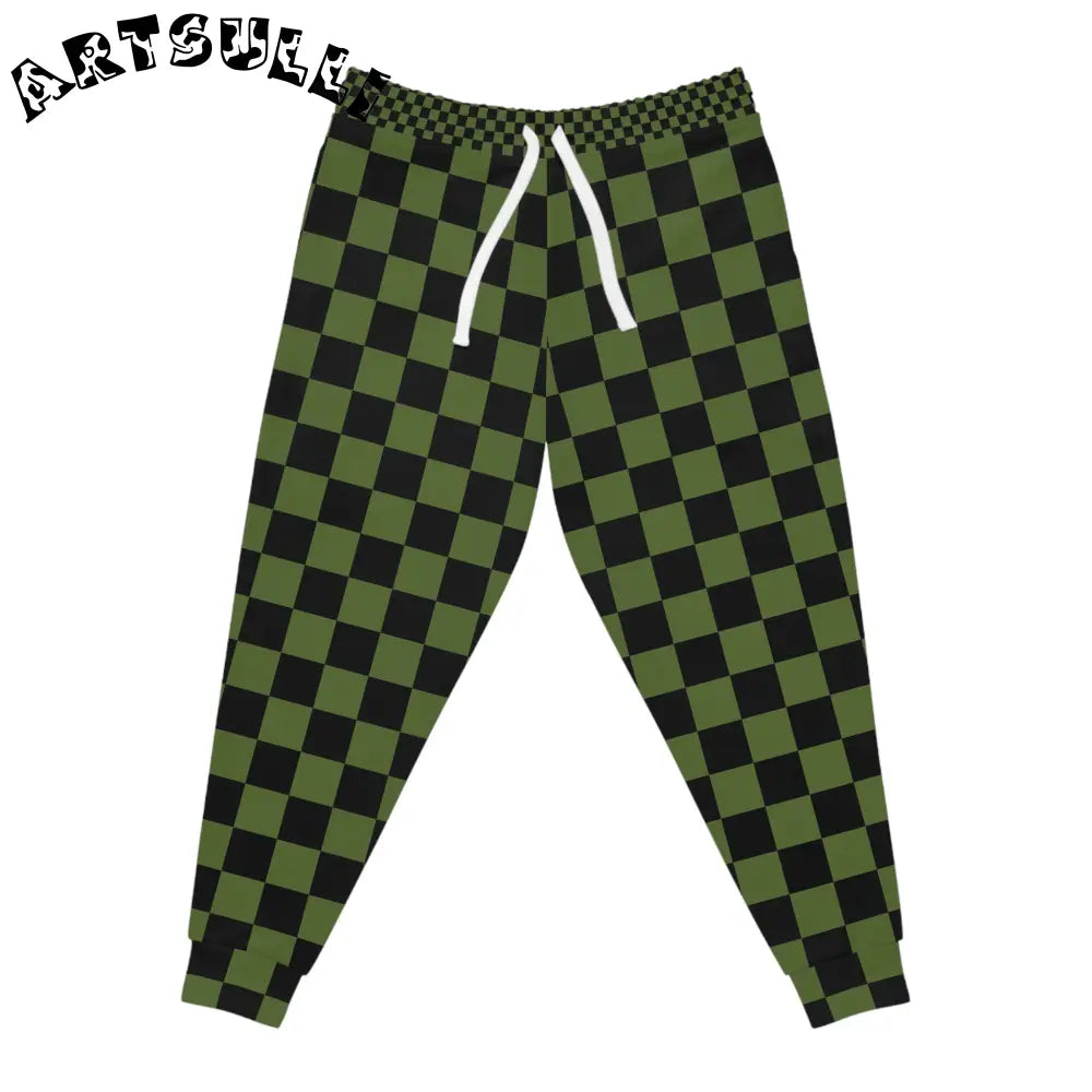 JAKKOUTTHEBXX Checkerboard Olive Green and Black Athletic Joggers
