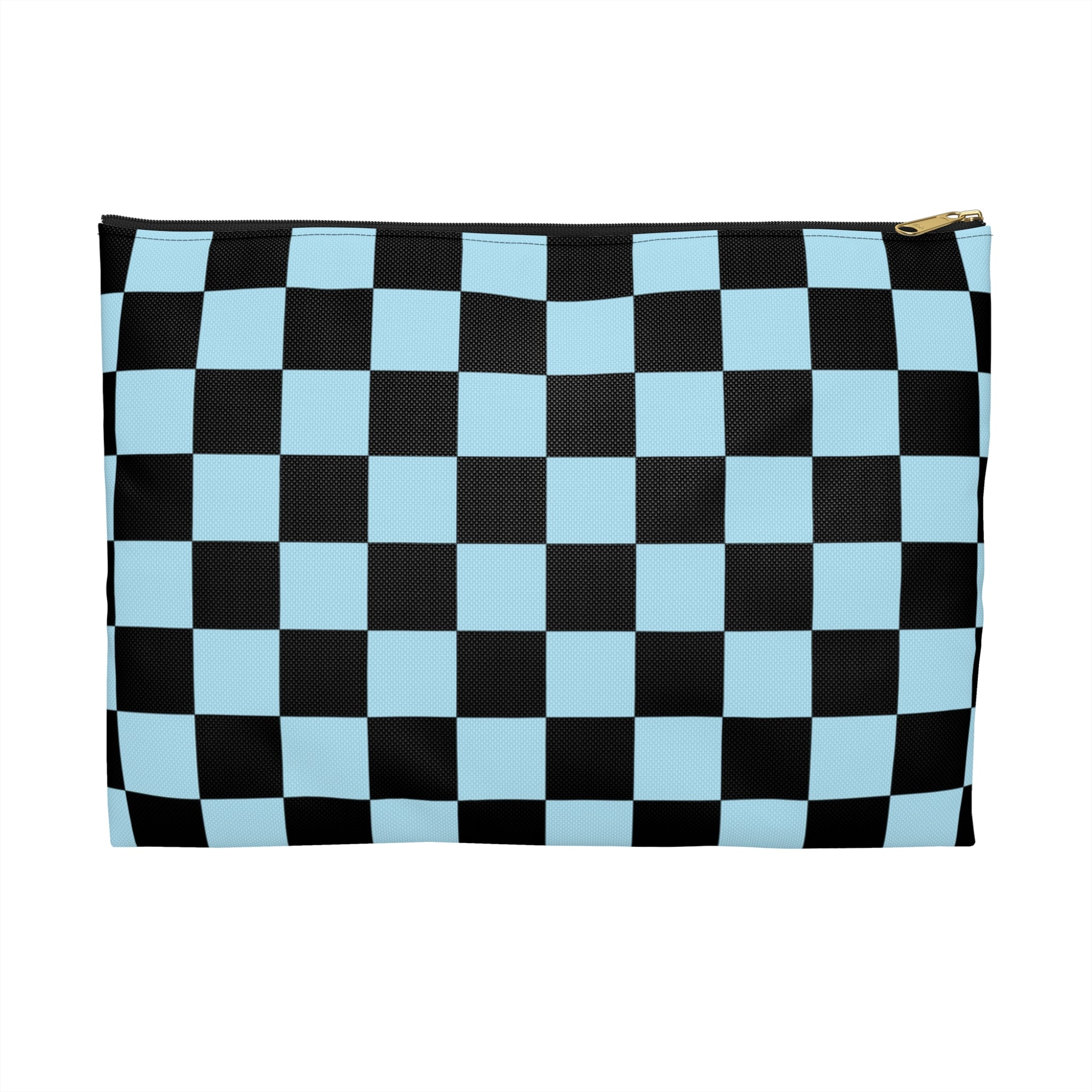 Checkerboard Black and Blue Accessory Pouch, Artsulli - Art is Long, Life is Short, Bags, Size, Large, Color, Black zipper, , , 15220268396660753706