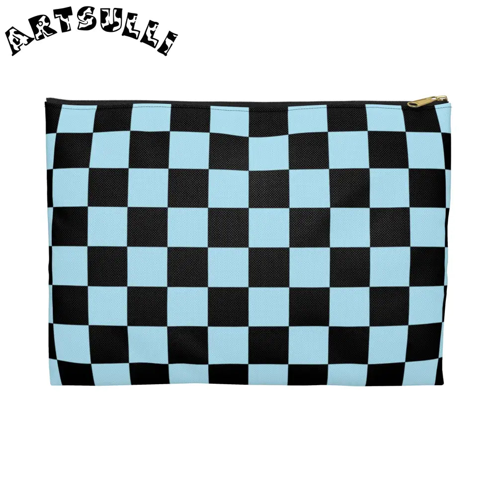JAKKOUTTHEBXX Checkerboard Black and Blue Accessory Pouch