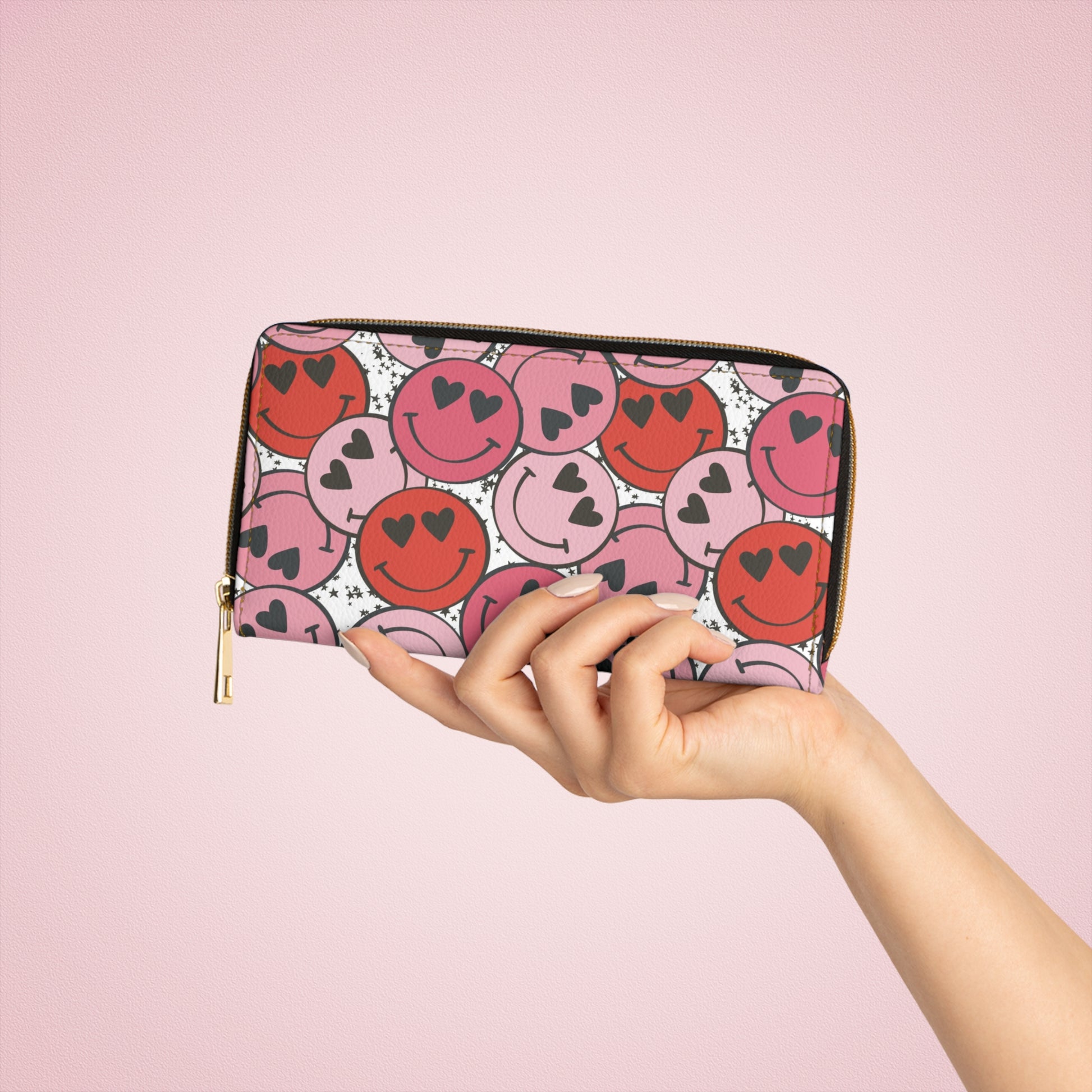 Smiley Face x Heart Eyes II Pink and Red Zipper Wallet, Artsulli - Art is Long, Life is Short, Accessories, , , , , , , 