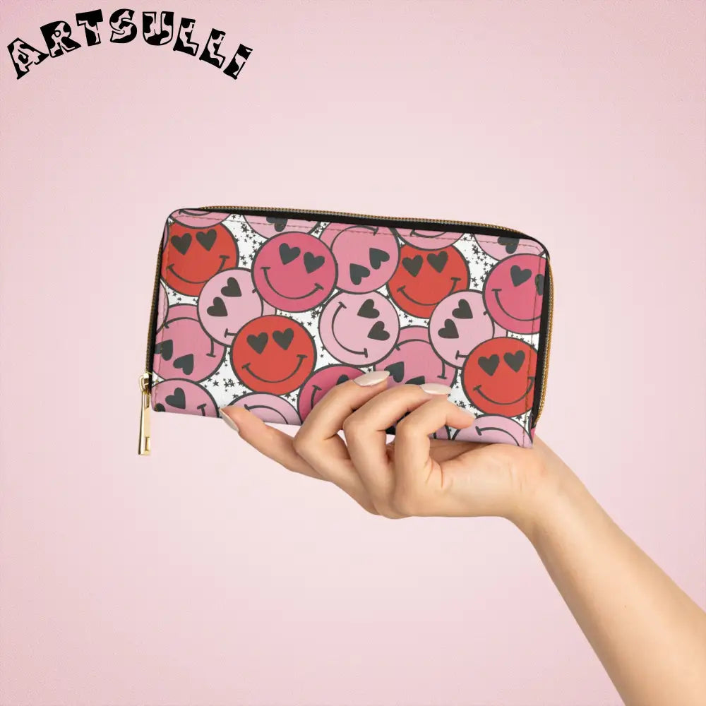 JAKKOUTTHEBXX Smiley Face x Heart Eyes II Pink and Red Zipper Wallet