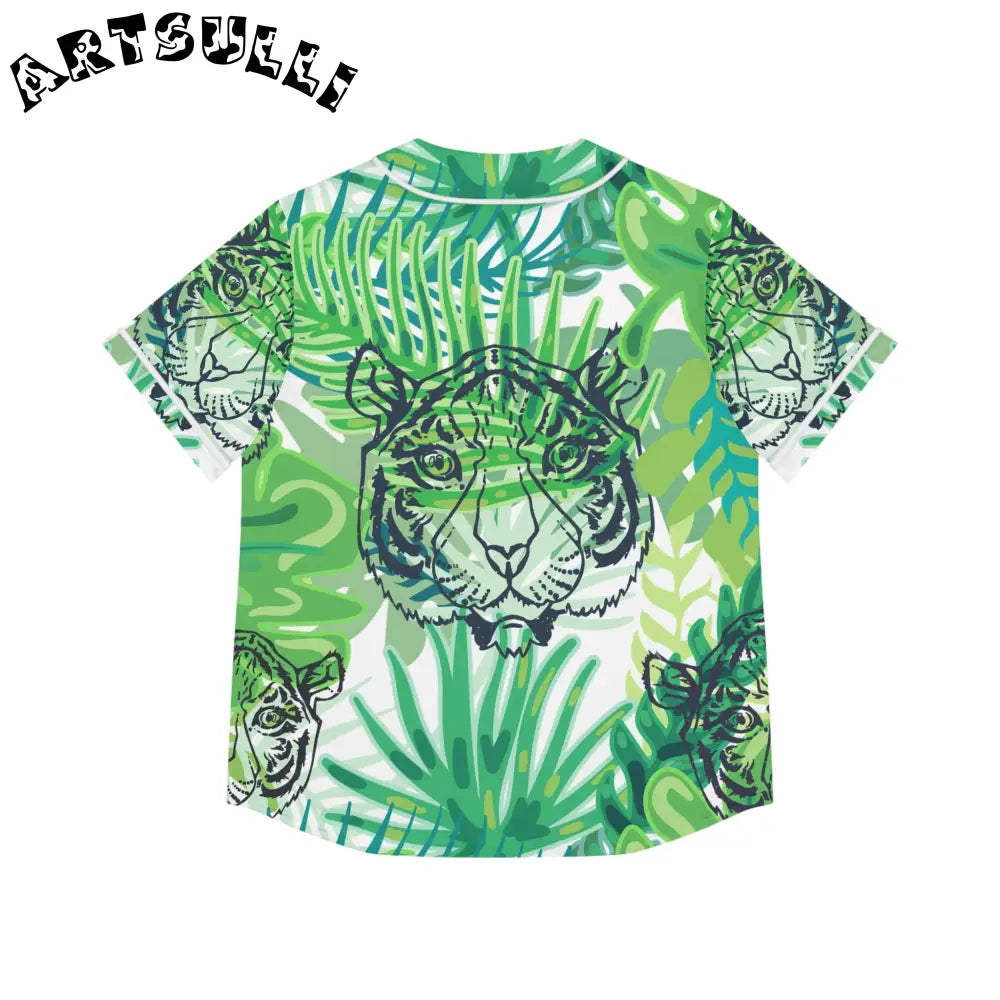 JAKKOUTTHEBXX Tropical Jungle Tigers Green Women’s Baseball Jersey