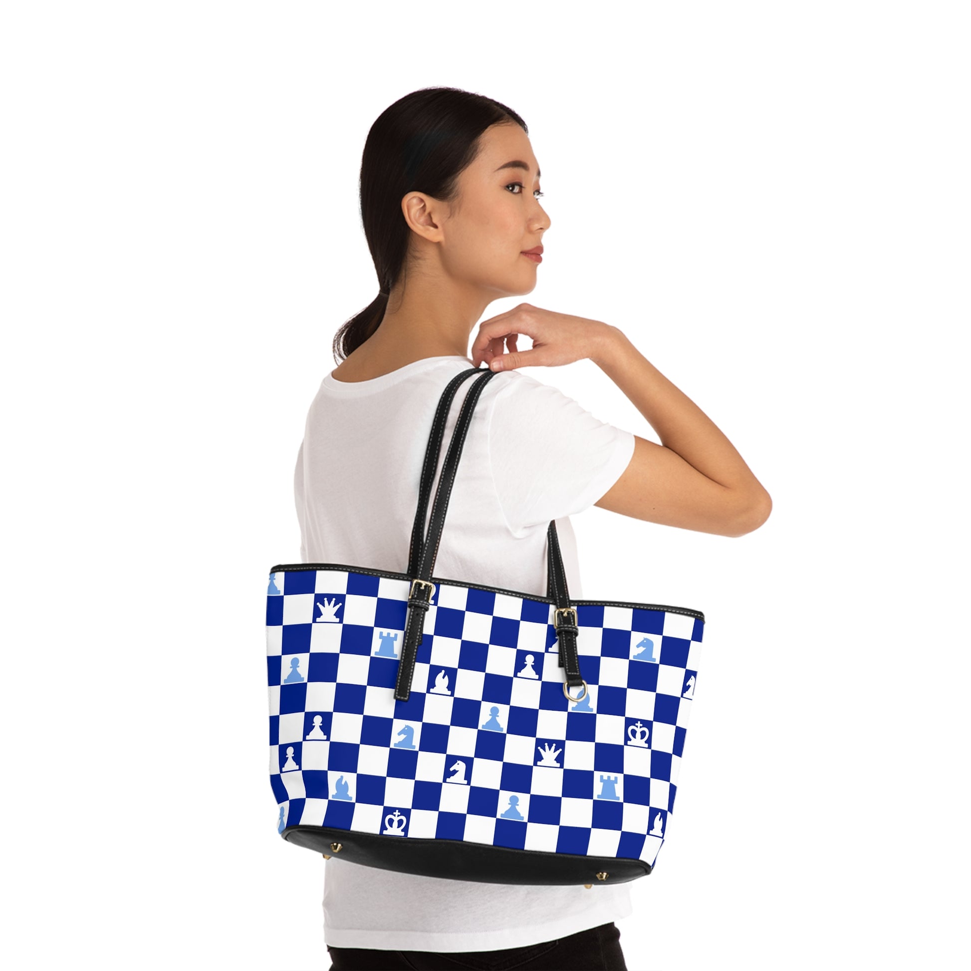 Chessboard Navy Blue PU Leather Shoulder Bag, Artsulli - Art is Long, Life is Short, Bags, , , , , , , 
