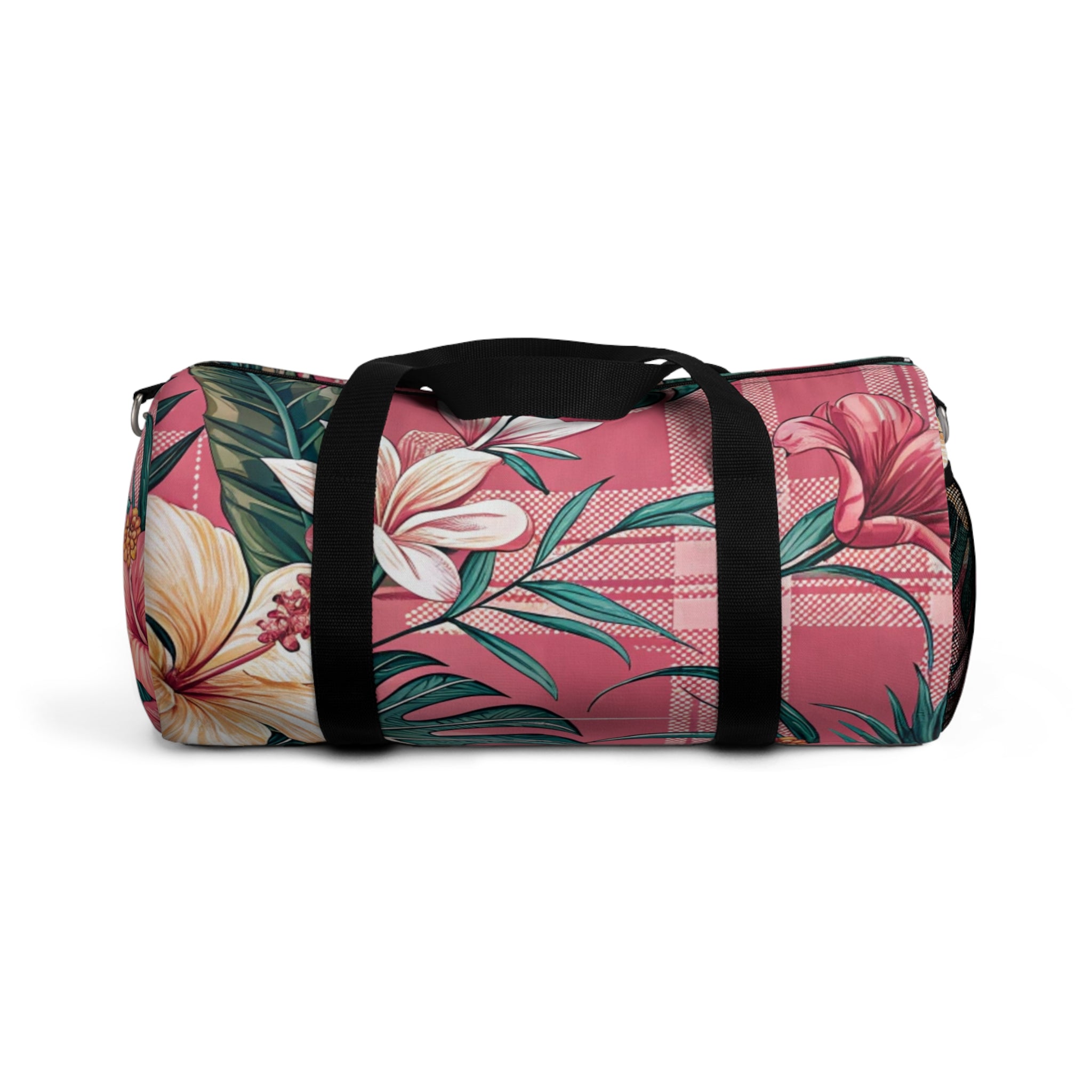 Plaid x Floral Burgundy and Green Duffel Bag, Artsulli - Art is Long, Life is Short, Bags, Size, Small, , , , , 94024827575209