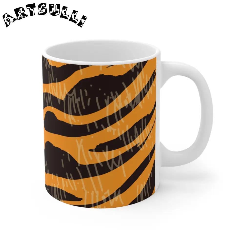 JAKKOUTTHEBXX Tiger Scratches Orange & Black Mug 11oz JAKKOUTTHEBXX