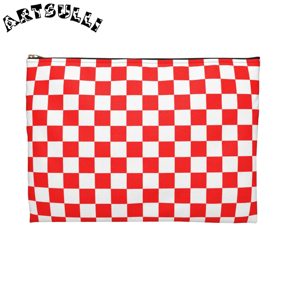 JAKKOUTTHEBXX Checkerboard Red and White Accessory Pouch