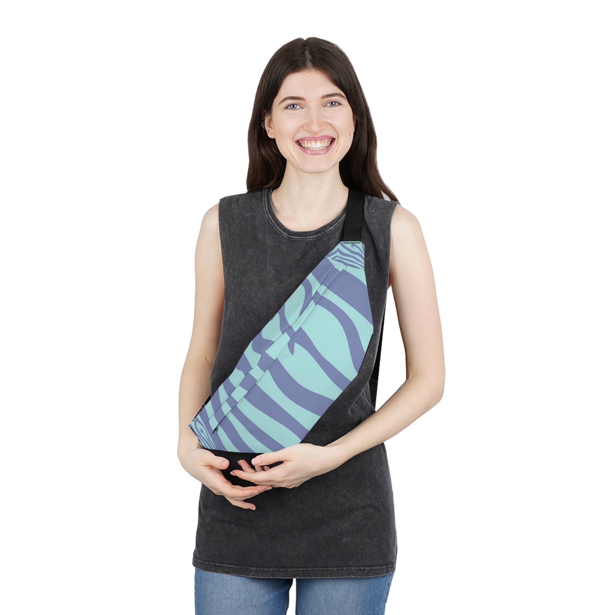 Melting Zebra Stripes Purple and Blue Large Fanny Pack, Artsulli - Art is Long, Life is Short, Bags, , , , , , , 