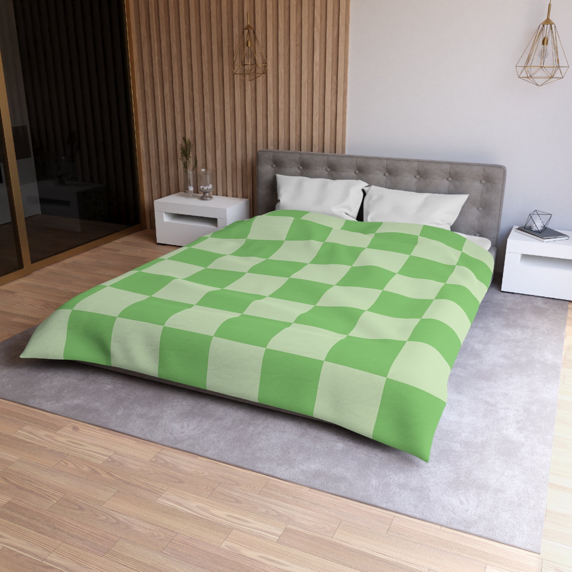 Checkerboard Green Microfiber Duvet Cover, Artsulli - Art is Long, Life is Short, Home Decor, , , , , , , 