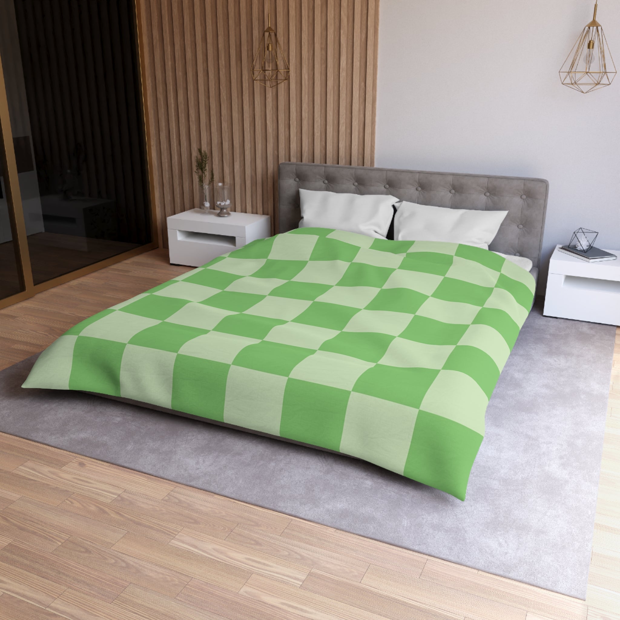 Checkerboard Green Microfiber Duvet Cover, Artsulli - Art is Long, Life is Short, Home Decor, , , , , , , 