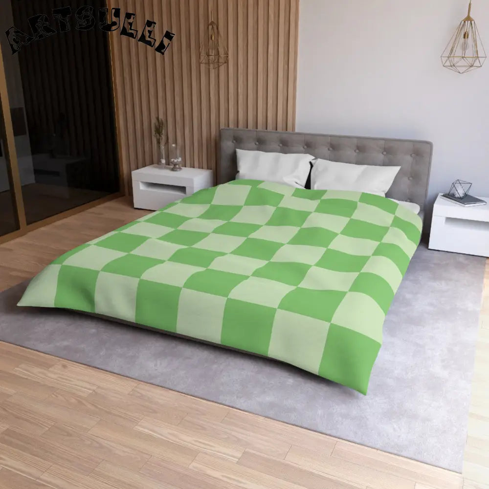 JAKKOUTTHEBXX Checkerboard Green Microfiber Duvet Cover