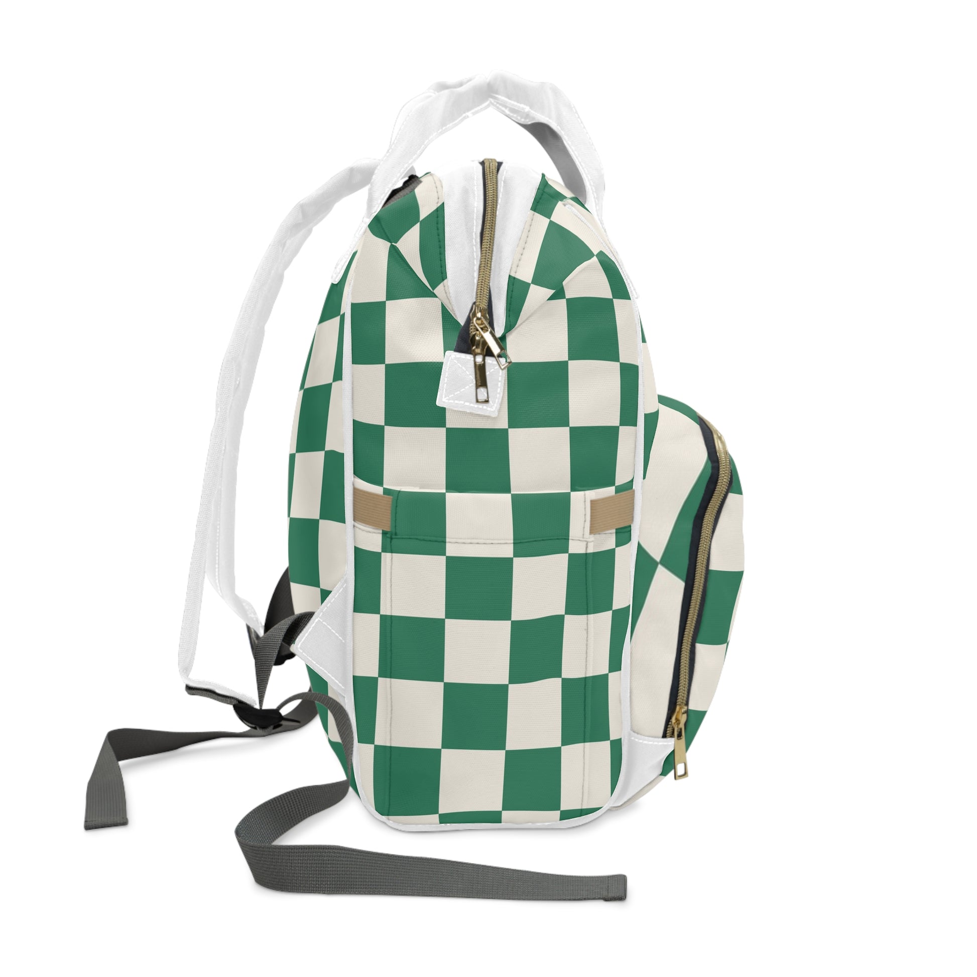 Checkerboard Dark Green Multifunctional Diaper Backpack, Artsulli - Art is Long, Life is Short, Bags, , , , , , , 