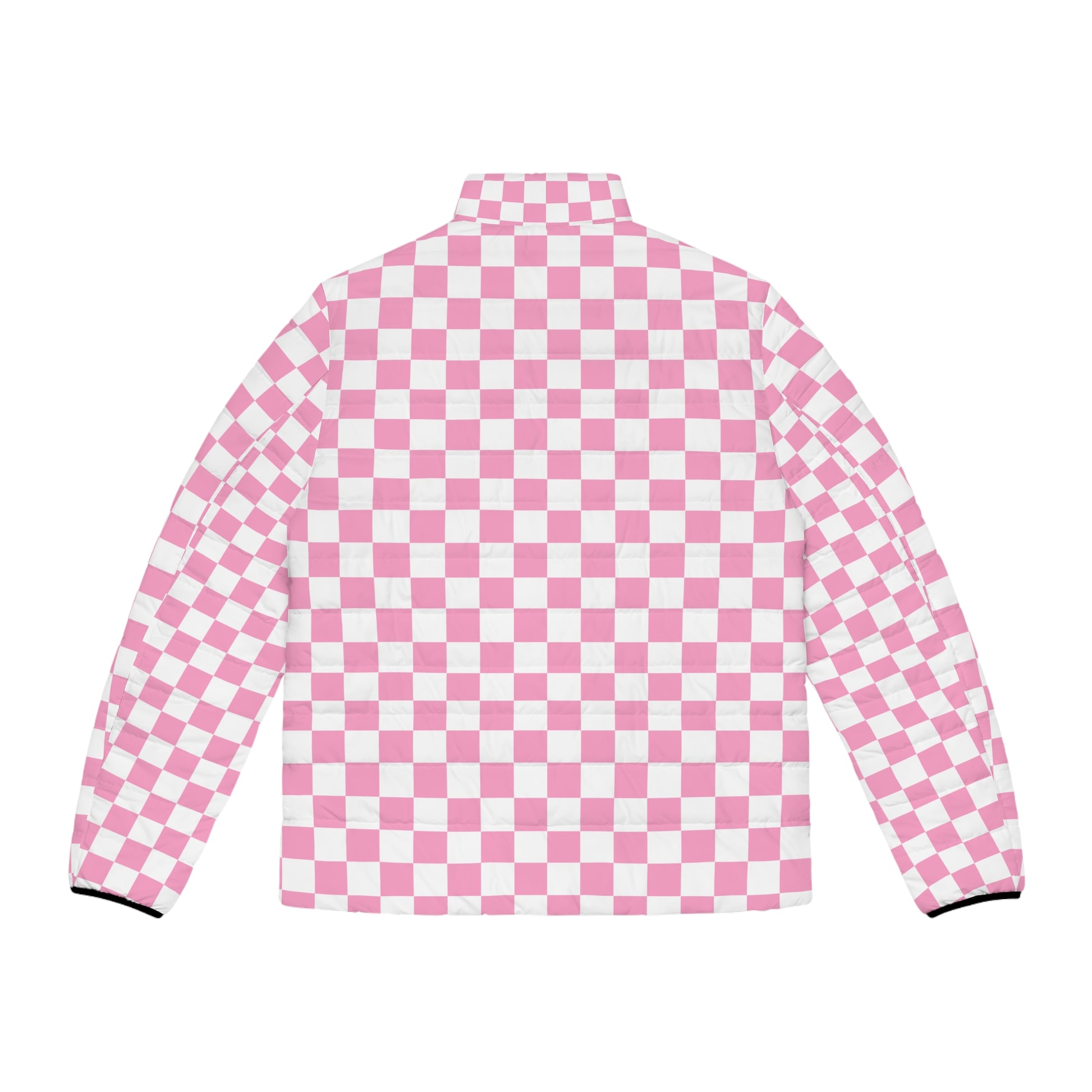 Checkerboard Hot Pink and White Men's Puffer Jacket (AOP), Artsulli - Art is Long, Life is Short, All Over Prints, , , , , , , 