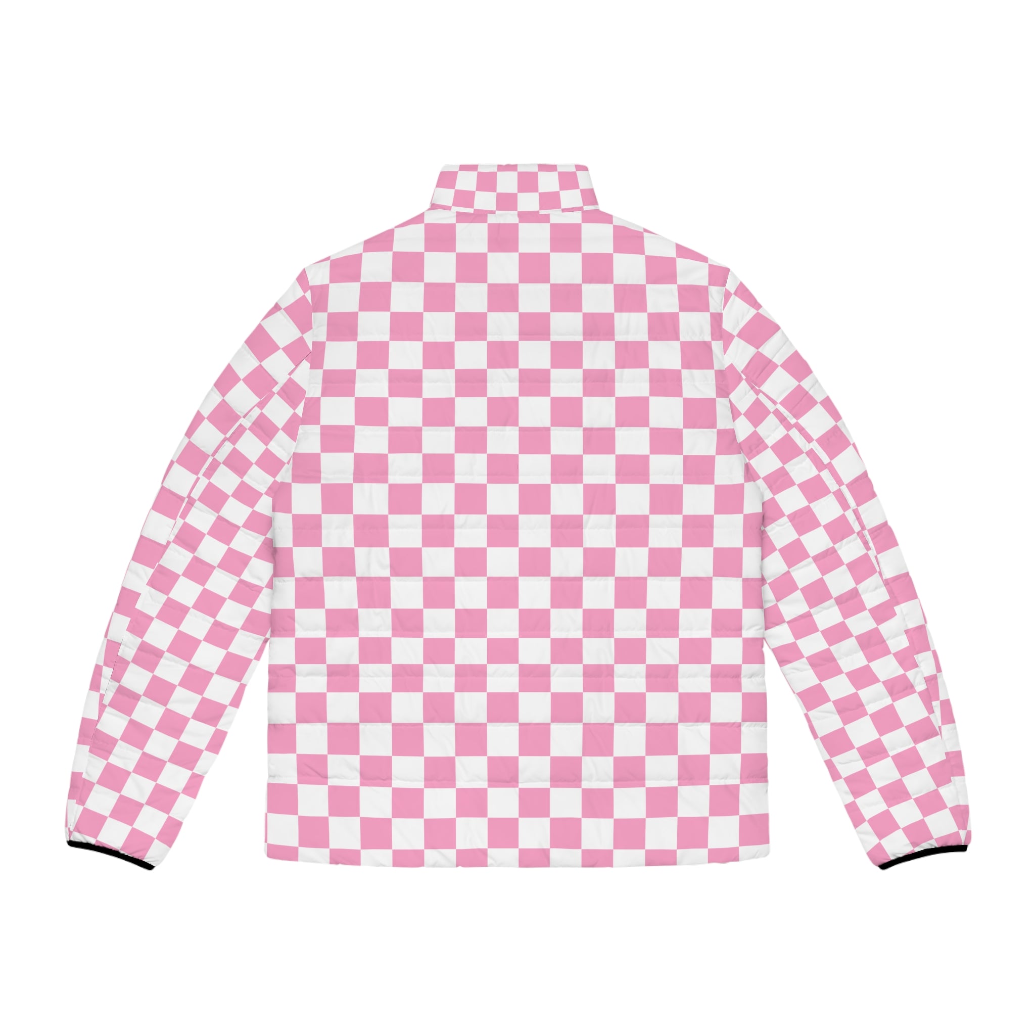 Checkerboard Hot Pink and White Men's Puffer Jacket (AOP), Artsulli - Art is Long, Life is Short, All Over Prints, , , , , , , 