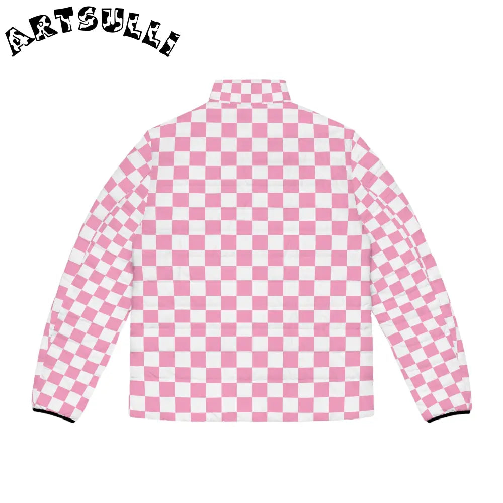 JAKKOUTTHEBXX Checkerboard Hot Pink and White Men’s Puffer Jacket