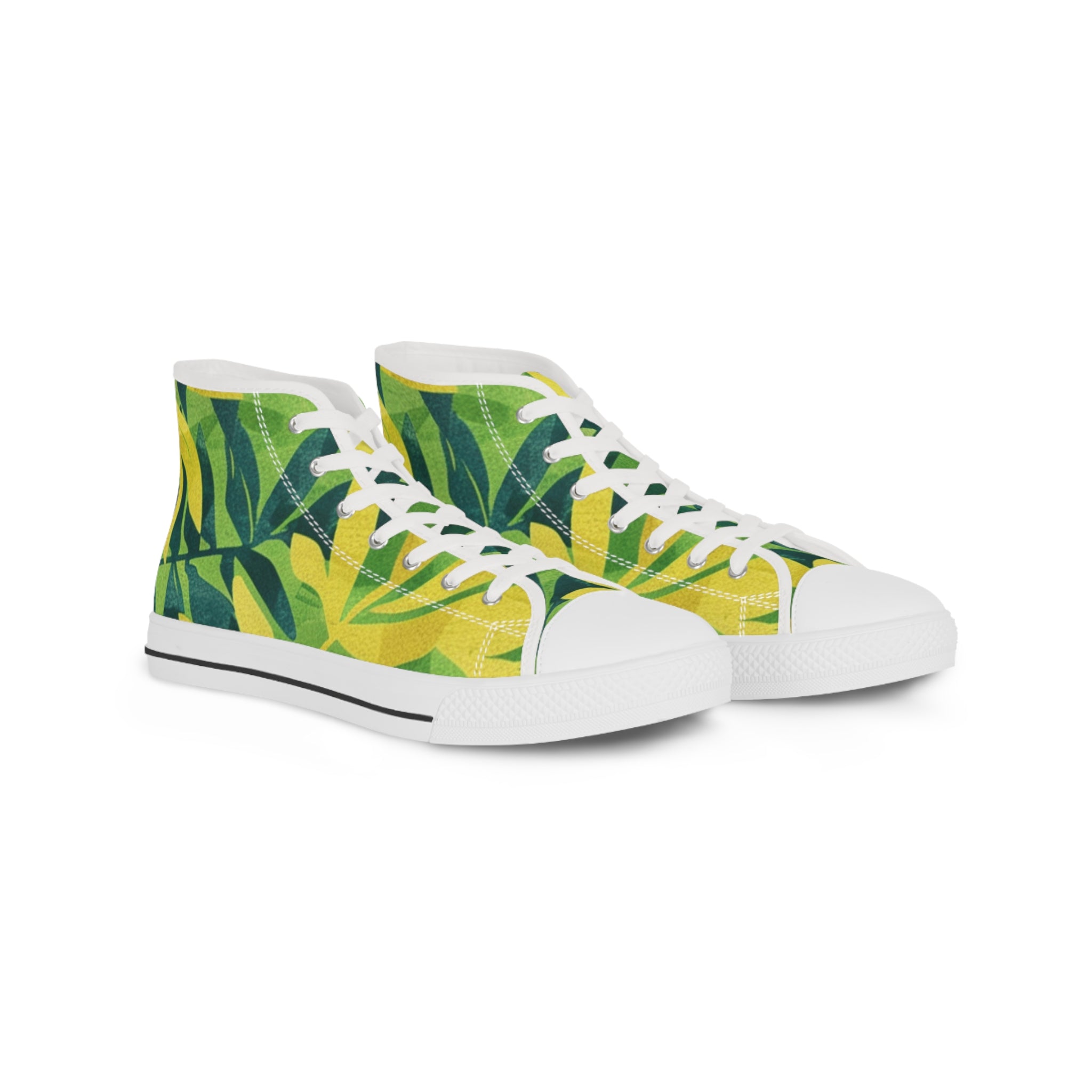 Green Leaf x Yellow Leaf x Tropical x Jungle Men's High Top Sneakers, Artsulli - Art is Long, Life is Short, Shoes, Size, US 5, Color, White sole, , , 28058844682942969535