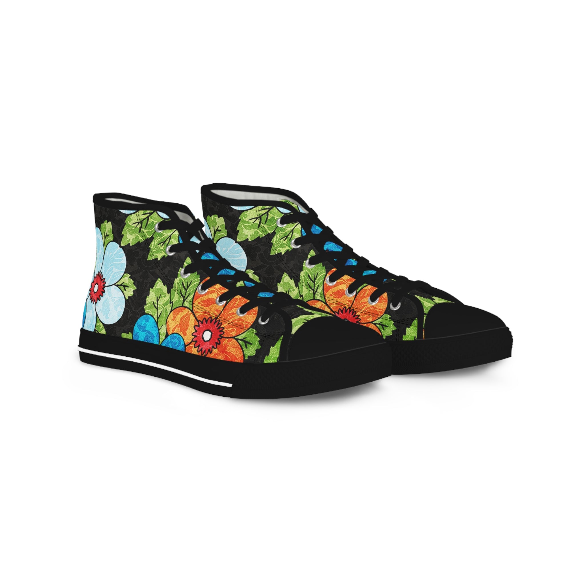 Groovy Black Floral Kl II Men's High Top Sneakers, Artsulli - Art is Long, Life is Short, Shoes, Size, US 5, Color, Black sole, , , 25218894914475800573