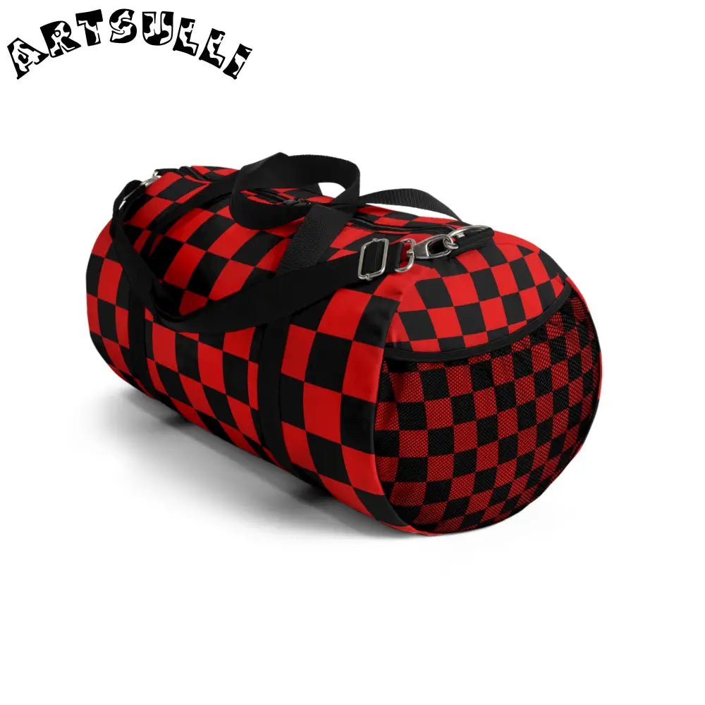 JAKKOUTTHEBXX Checkerboard Red and Black Duffel Bag JAKKOUTTHEBXX