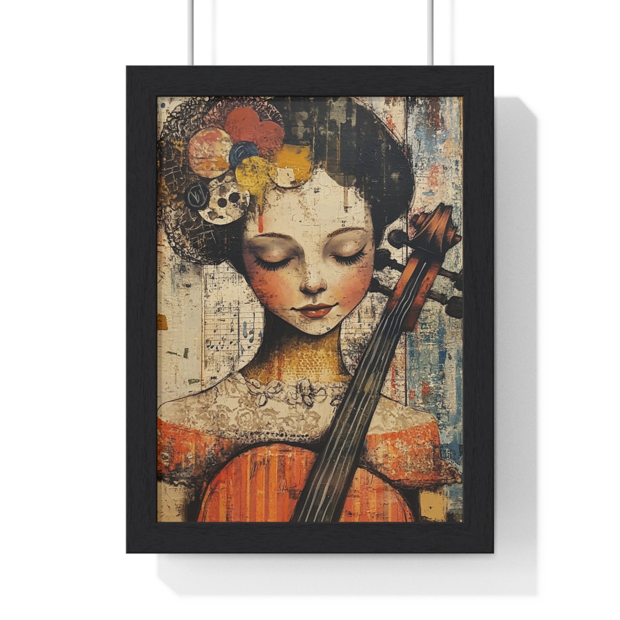 Girl With A Violin Vertical Framed Poster, Artsulli - Art is Long, Life is Short, Poster, Size, 8" x 11", Color, Black, , , 13918410744301706588