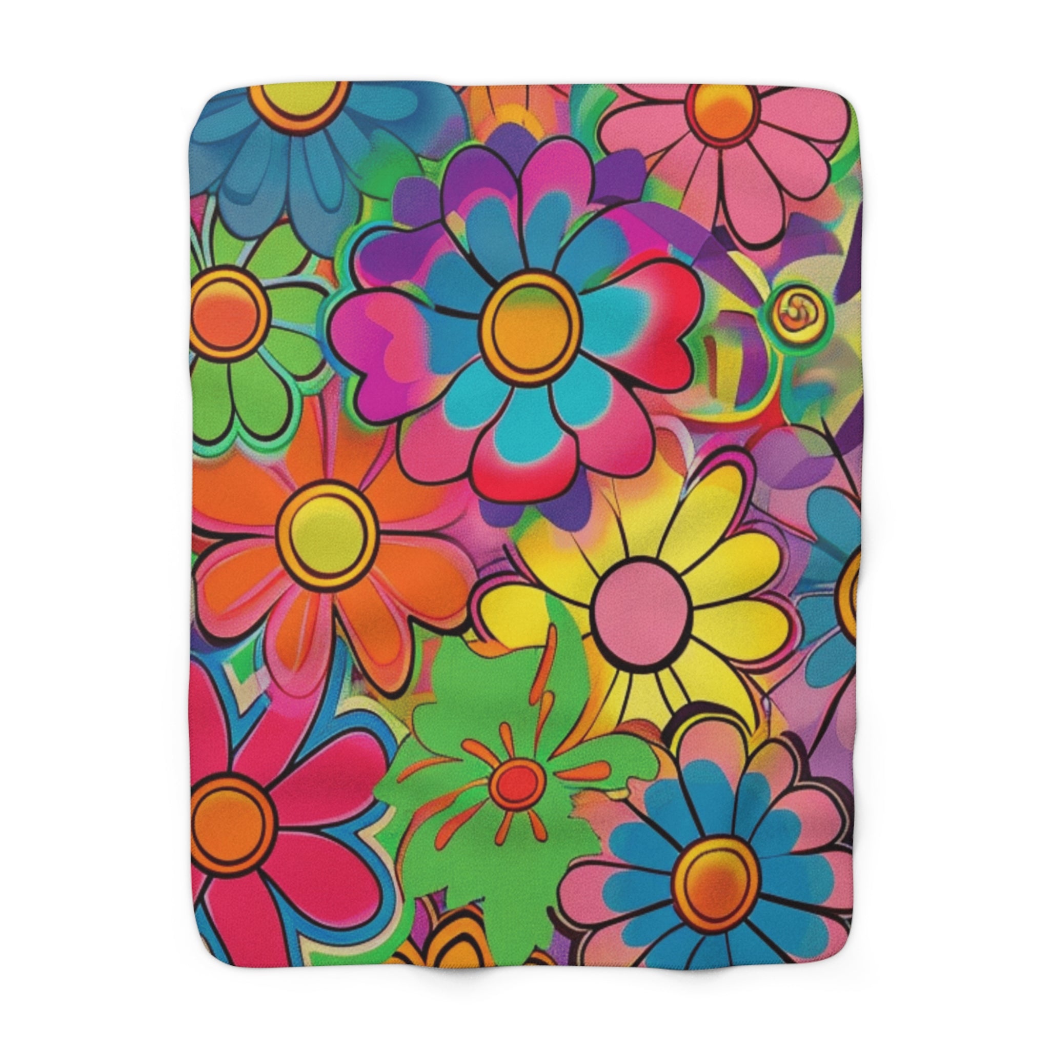 Chromatic Daisy Dream Sherpa Fleece Blanket, Artsulli - Art is Long, Life is Short, Home Decor, Size, 50" × 60", , , , , 15717337653820037871