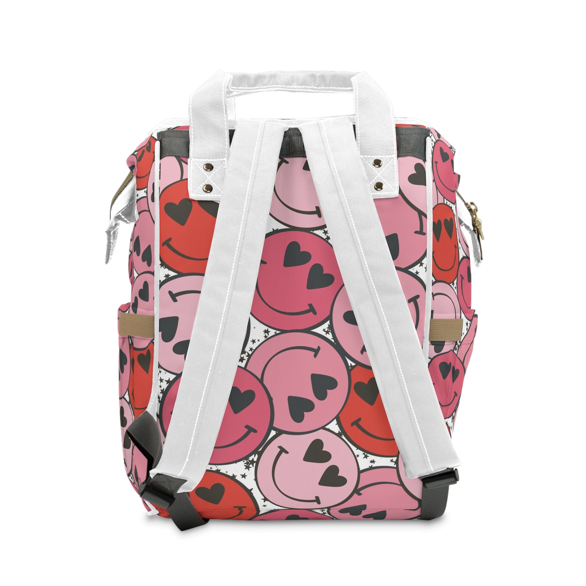 Smiley Face x Heart Eyes Pink and Red Multifunctional Diaper Backpack, Artsulli - Art is Long, Life is Short, Bags, , , , , , , 