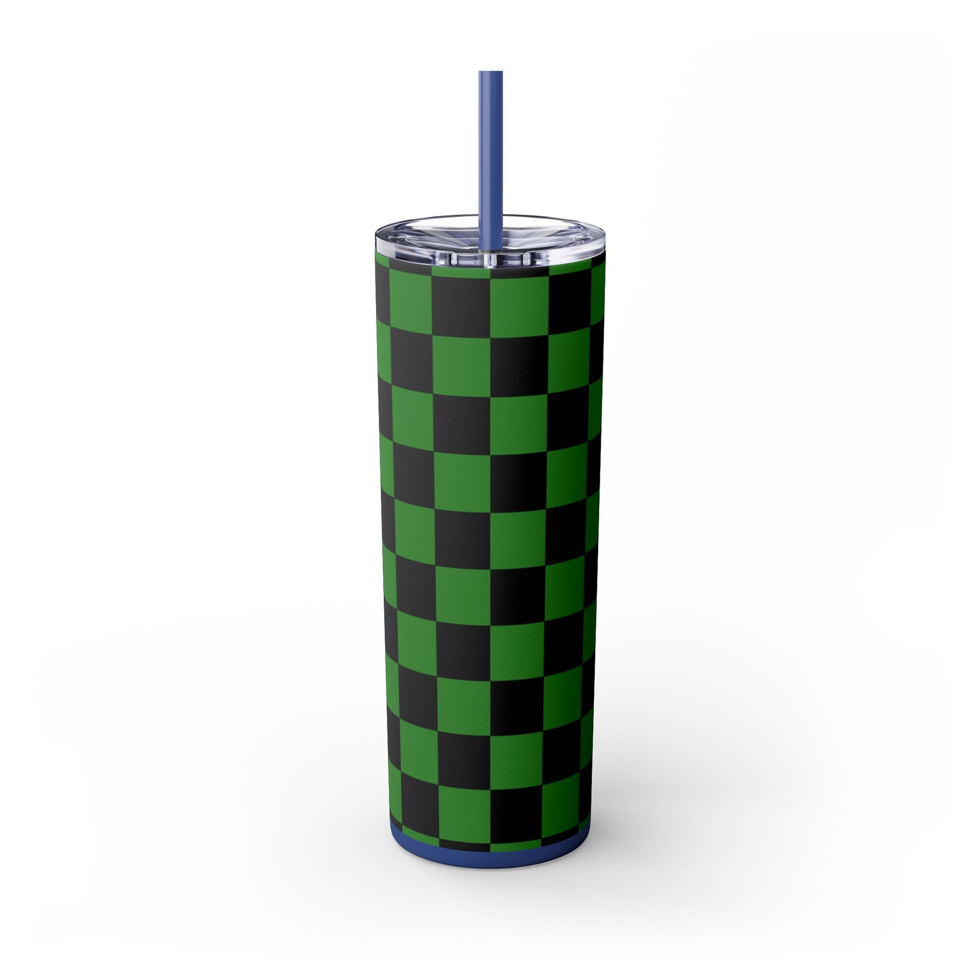Checkerboard Green and Black Skinny Tumbler with Straw, 20oz, Artsulli - Art is Long, Life is Short, Mug, , , , , , , 