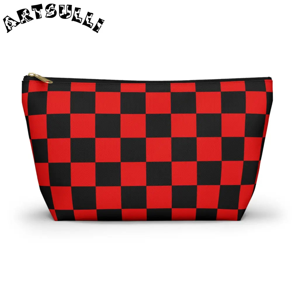 JAKKOUTTHEBXX Checkerboard Red and Black Accessory Pouch w T-bottom