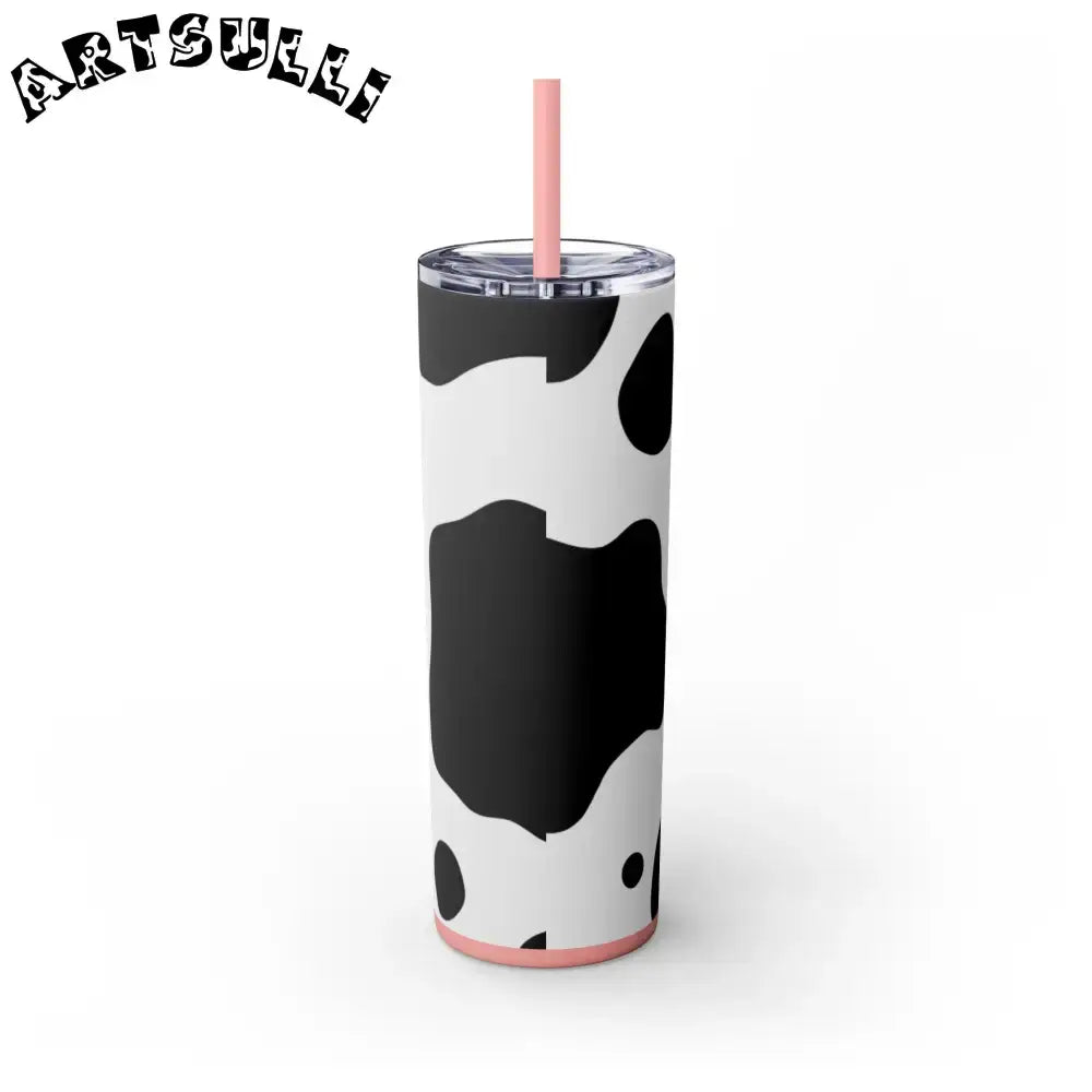 JAKKOUTTHEBXX White cow print skinny tumbler with clear lid
