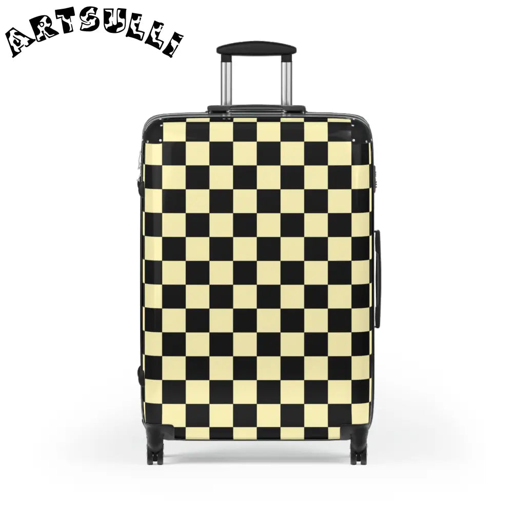 JAKKOUTTHEBXX Checkerboard Black and Yellow Suitcase JAKKOUTTHEBXX