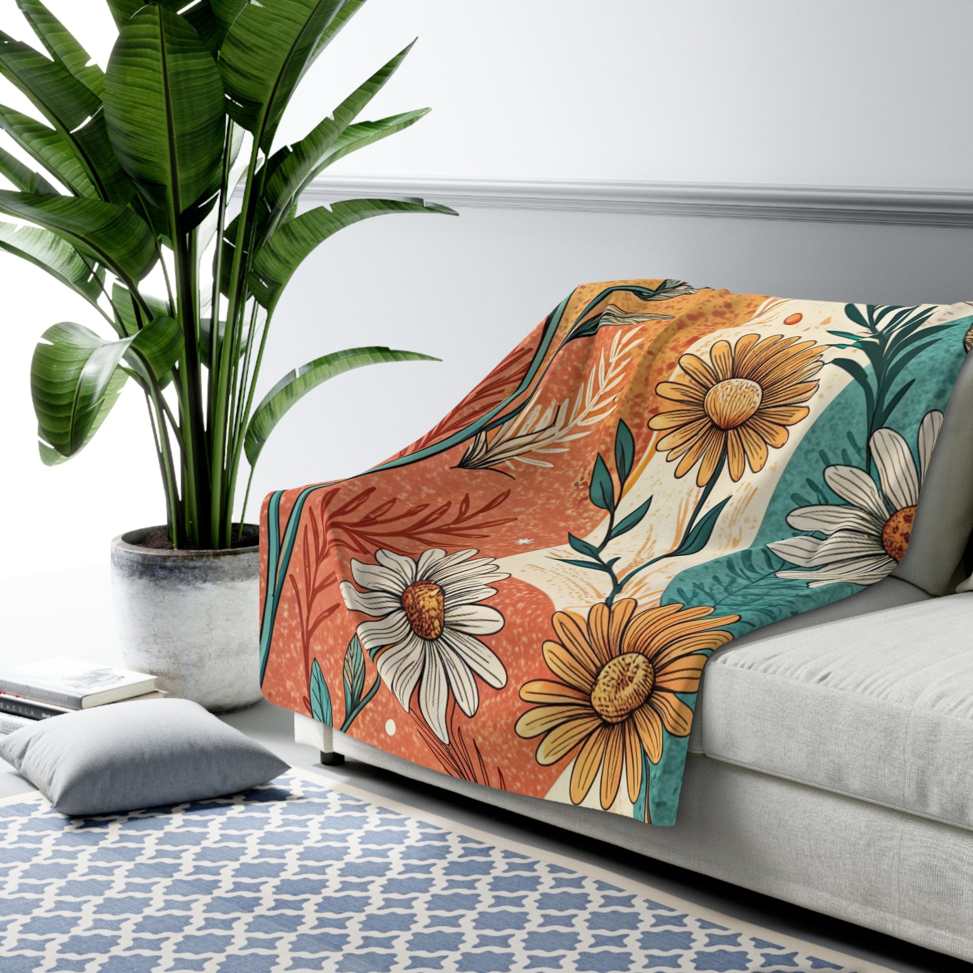 Retro Daisy Dream Sherpa Fleece Blanket, Artsulli - Art is Long, Life is Short, Home Decor, , , , , , , 