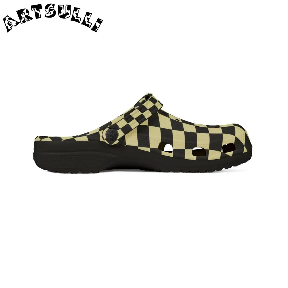 JAKKOUTTHEBXX Checkerboard Black and Yellow EVA Foam Rubber Shoes