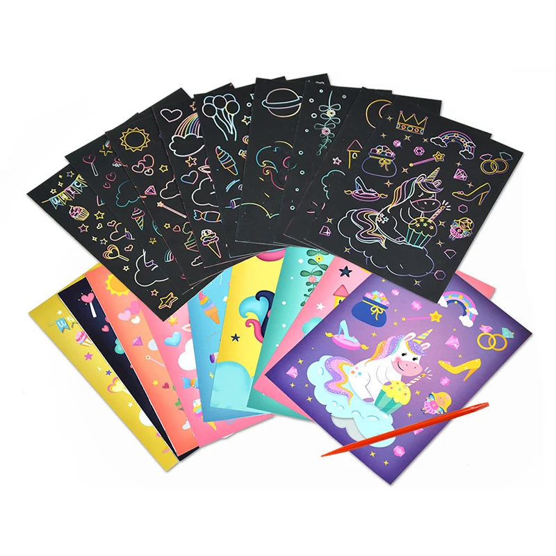 Children Scratch Painting Set Cartoon Colorful Card DIY Drawing Toys Early Education Template Art Supplies Birthday Gifts TMZ