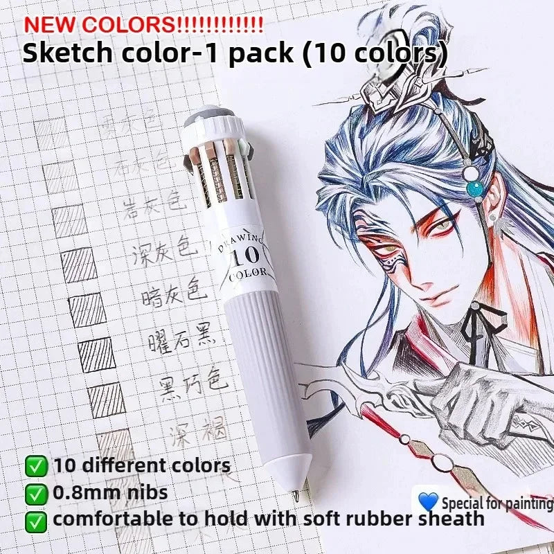 Buy The Best By Artsulli - Art is Long Life Short - Languo 120/10 Color Ballpoint Pen Cartoon 0.8mm Soft Grip Press Multicolor Writing