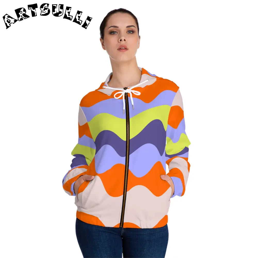 JAKKOUTTHEBXX Waves Red and Blue Women’s Full-Zip Hoodie (AOP)