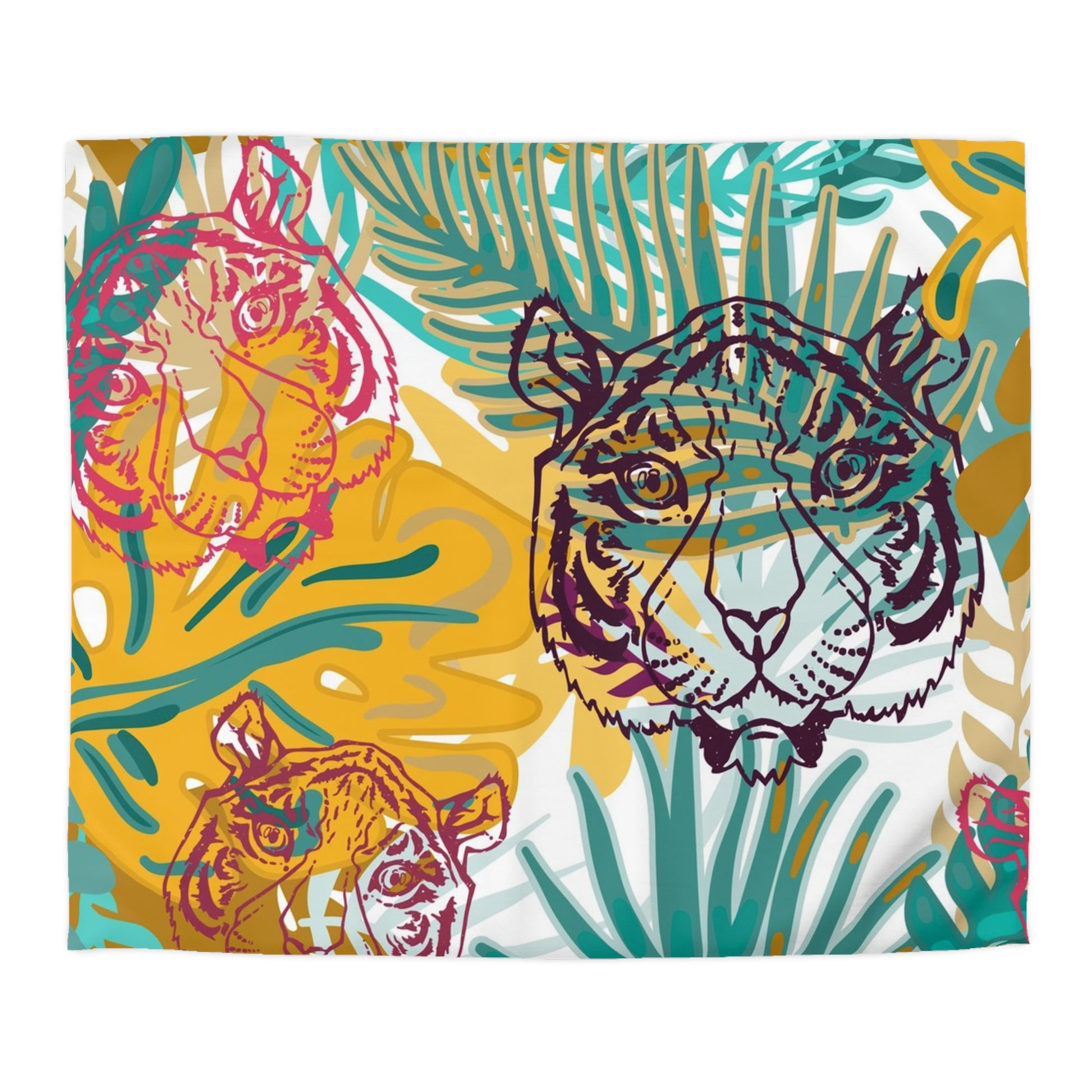 Tropical Jungle Tigers Brown and Green Microfiber Duvet Cover, Artsulli - Art is Long, Life is Short, Home Decor, Size, King, Color, White, , , 14479250987220