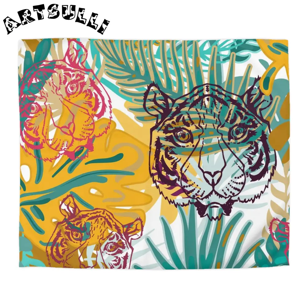 JAKKOUTTHEBXX Tropical Jungle Tigers Brown and Green Microfiber