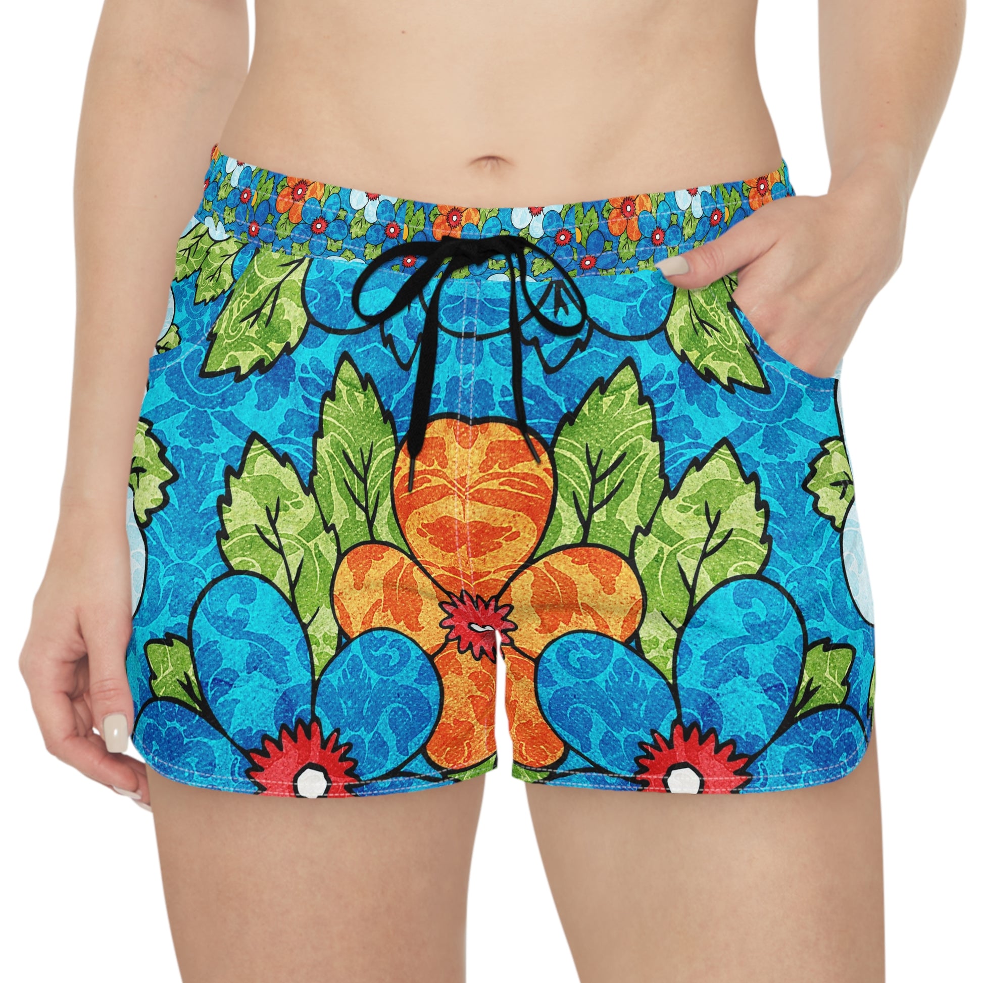 Blue Orange Groovy II Women's Casual Shorts (AOP), Artsulli - Art is Long, Life is Short, All Over Prints, , , , , , , 