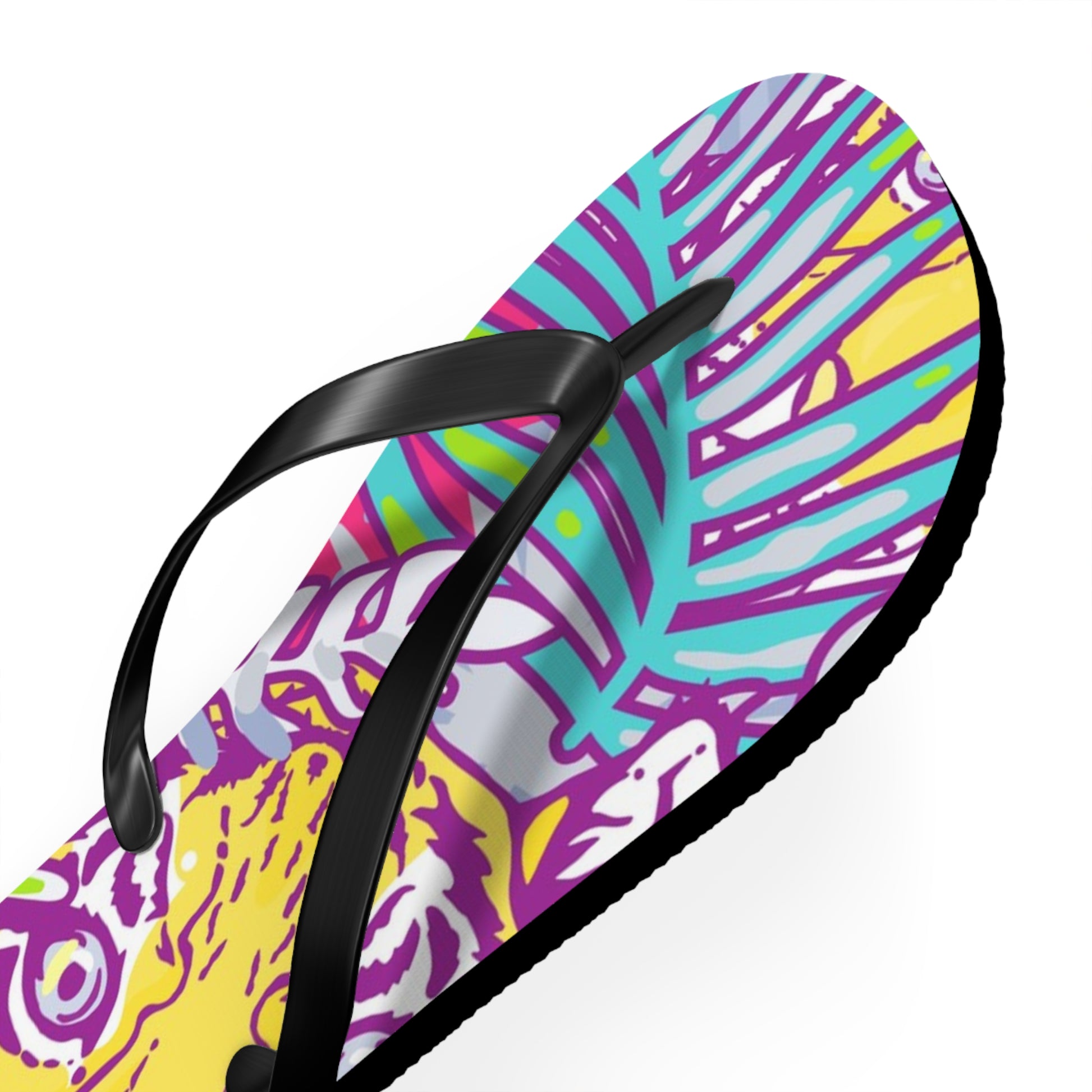 Tropical Floral Tigers Torquise and Purple Flip Flops, Artsulli - Art is Long, Life is Short, Shoes, , , , , , , 