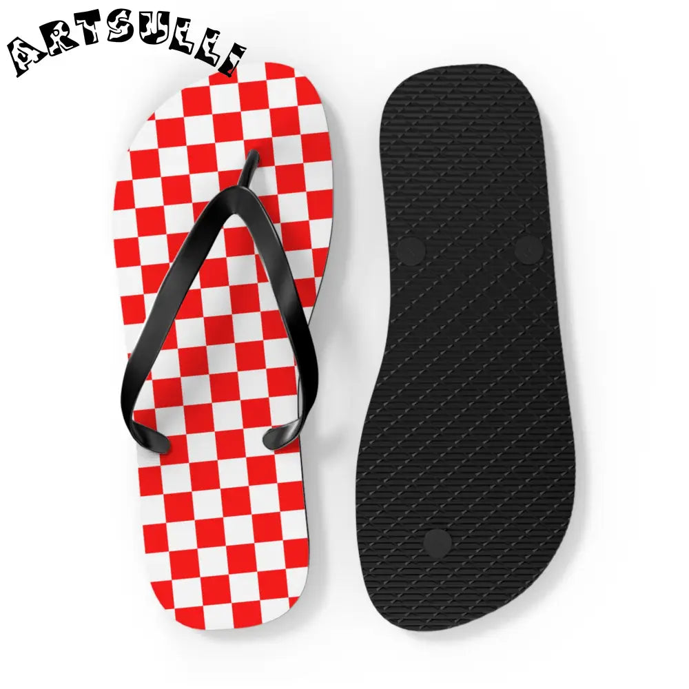 JAKKOUTTHEBXX Checkerboard II Red and White Flip Flops JAKKOUTTHEBXX