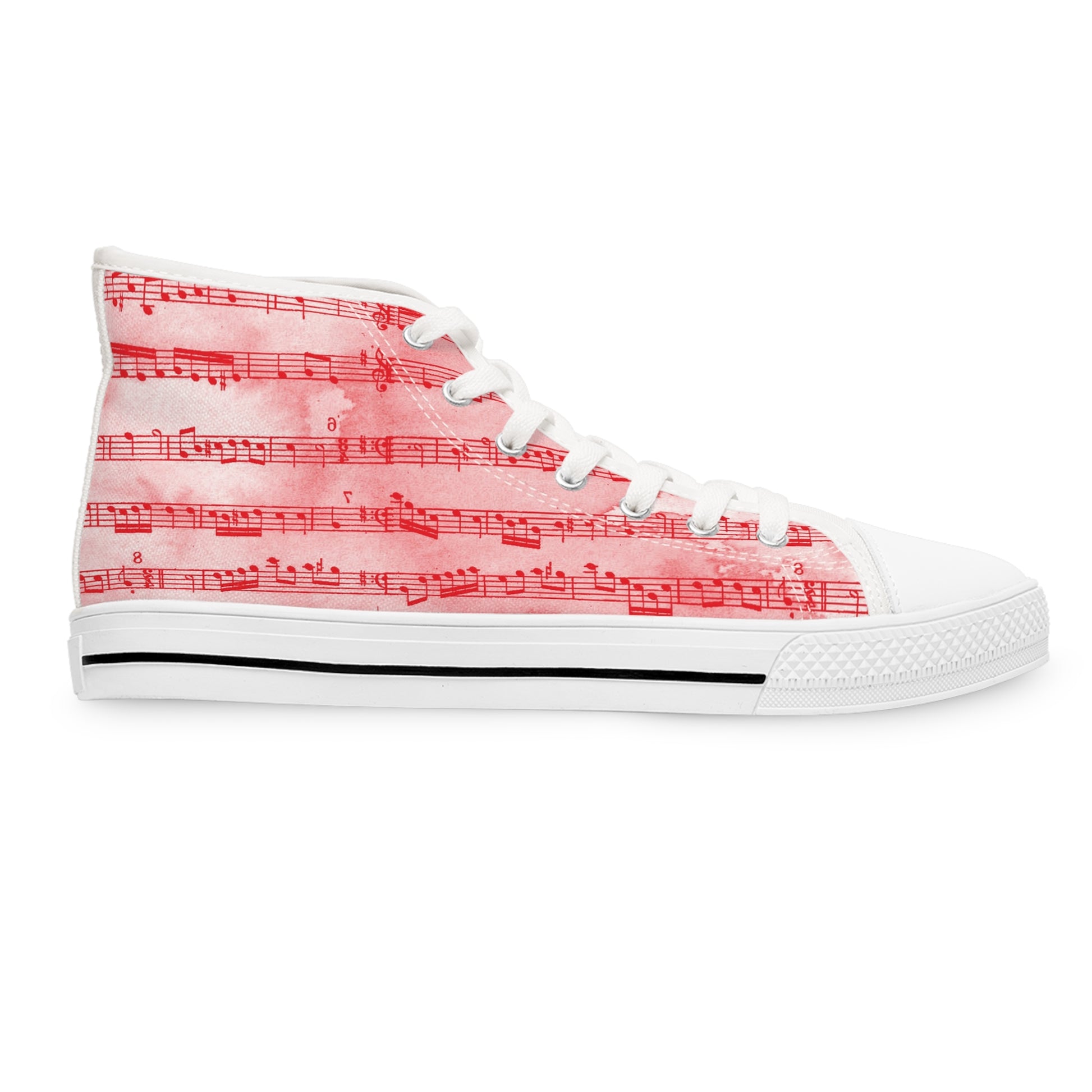 Drip Spill Type Beat Sheet Music II Red Women's High Top Sneakers, Artsulli - Art is Long, Life is Short, Shoes, , , , , , , 