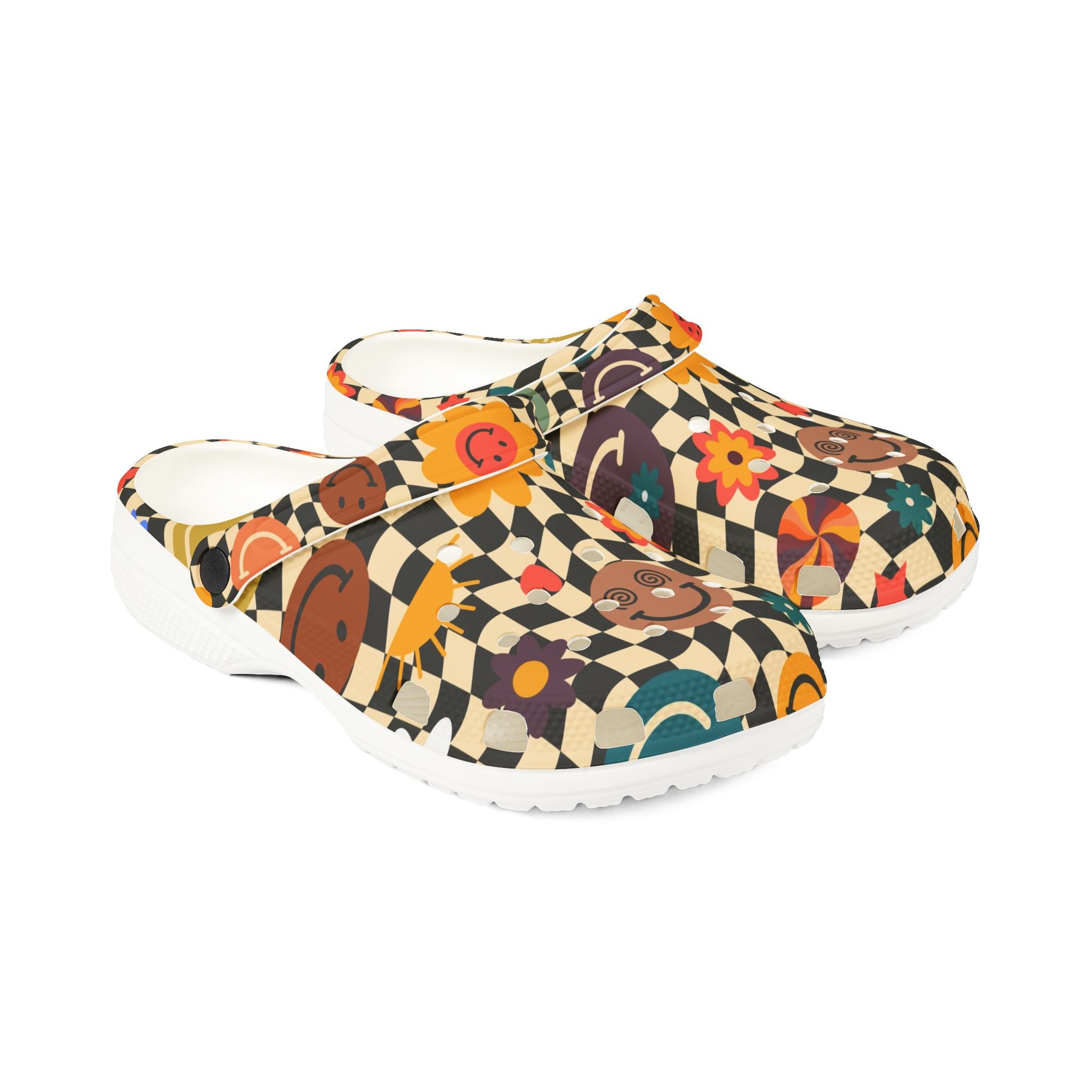 Trippy x Wavy Checkerboard x Smiley Face x Rainbow x Flowers Multi-Color EVA Foam Rubber Shoes (AOP), Artsulli - Art is Long, Life is Short, Shoes, , , , , , , 