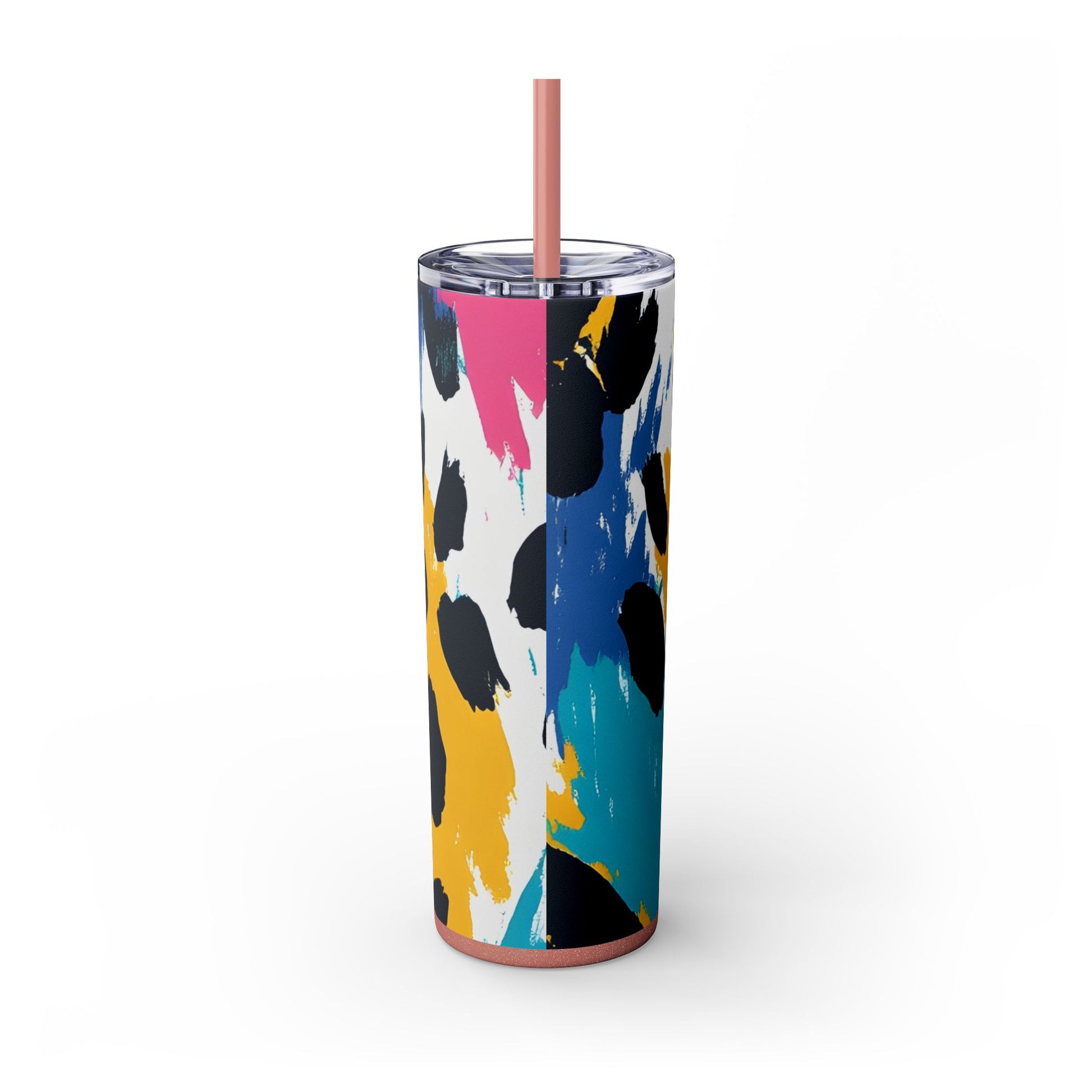 Leopard Print x Paint Brush Strokes Multi-Color Skinny Tumbler with Straw, 20oz, Artsulli - Art is Long, Life is Short, Mug, , , , , , , 