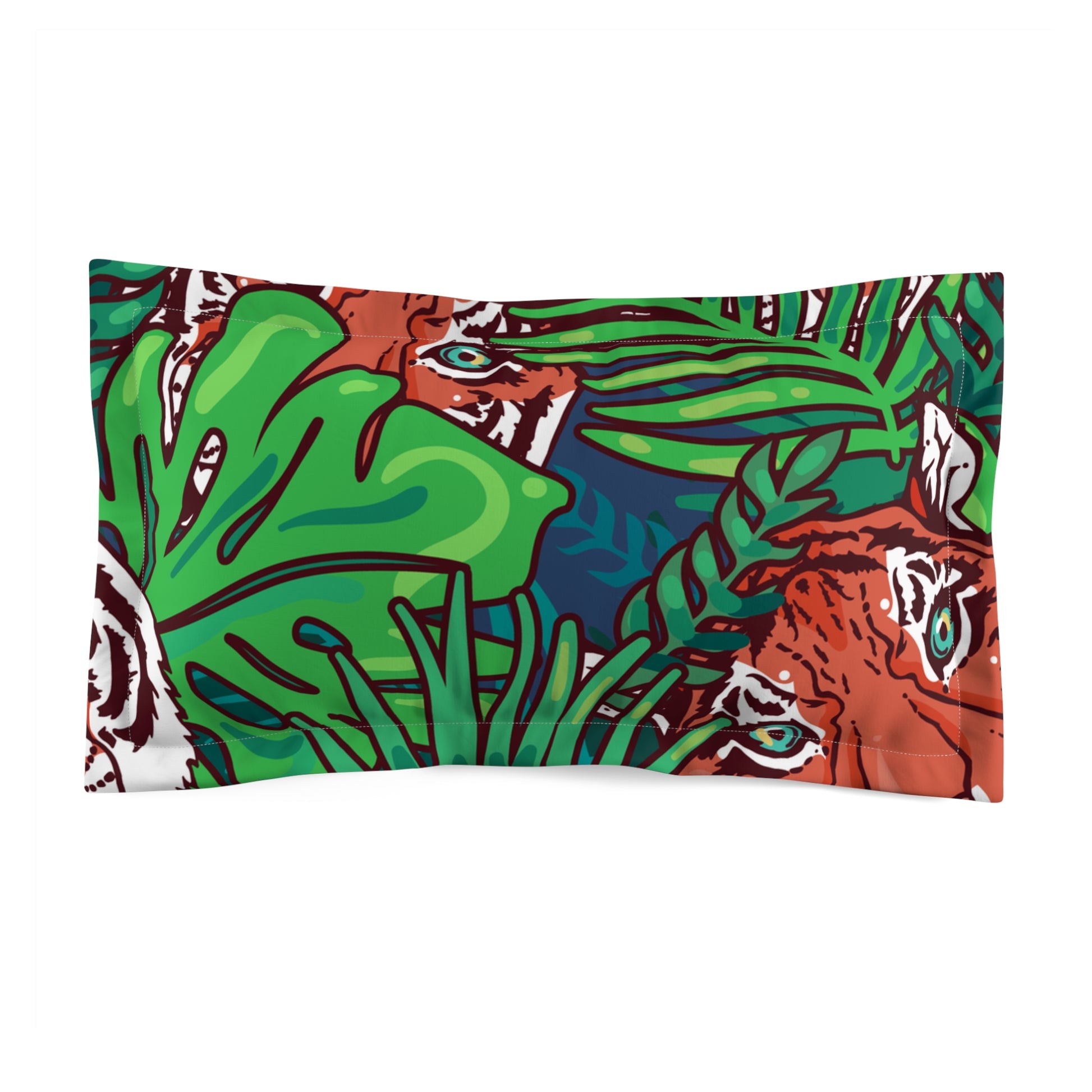 Tropical Jungle Tigers Blue and Green Microfiber Pillow Sham, Artsulli - Art is Long, Life is Short, Home Decor, Size, King, , , , , 14308241449529