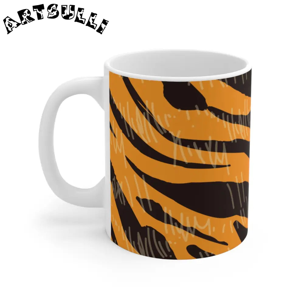 JAKKOUTTHEBXX Tiger Scratches Orange & Black Mug 11oz JAKKOUTTHEBXX