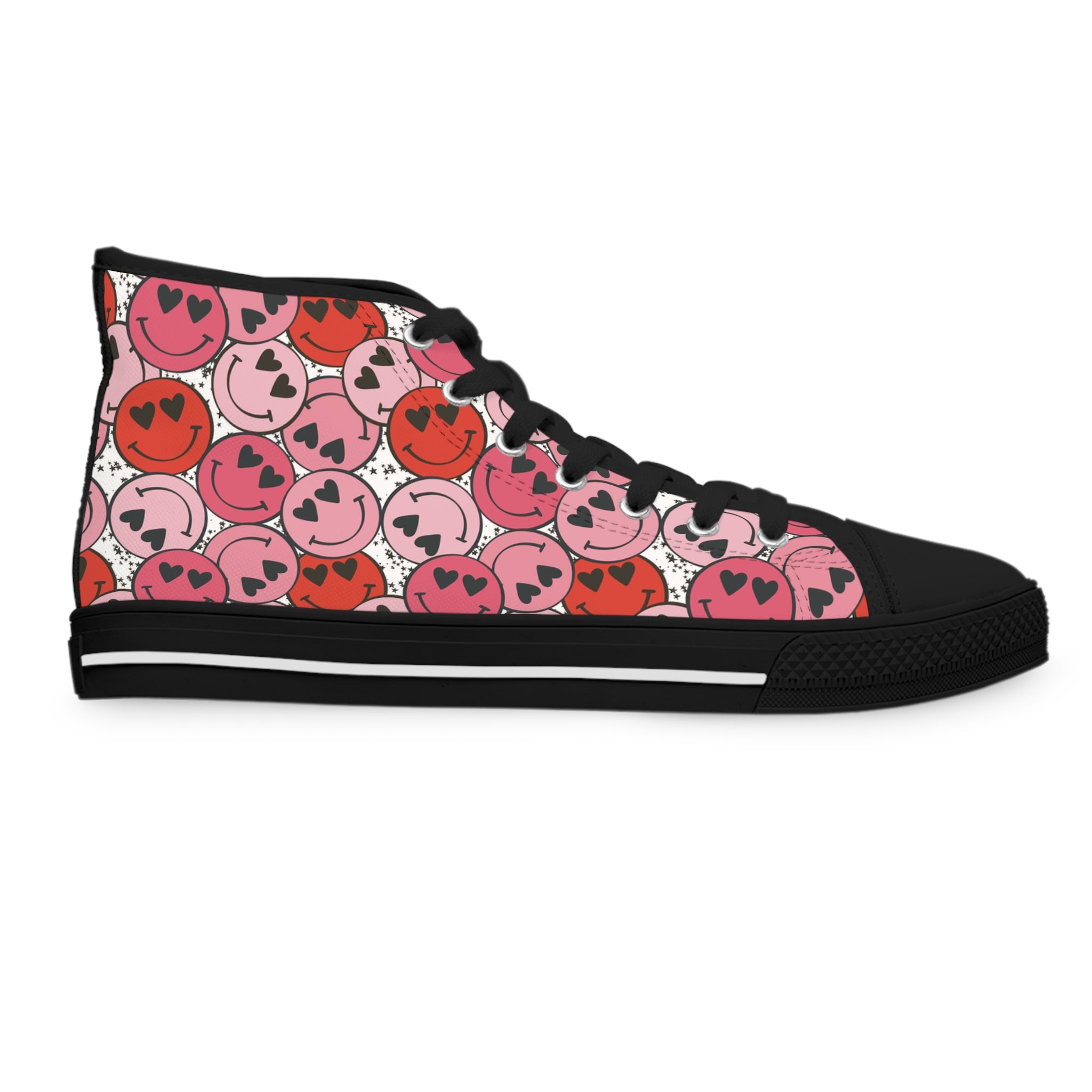 Smiley Face x Heart Eyes II Pink and Red Women's High Top Sneakers, Artsulli - Art is Long, Life is Short, Shoes, , , , , , , 